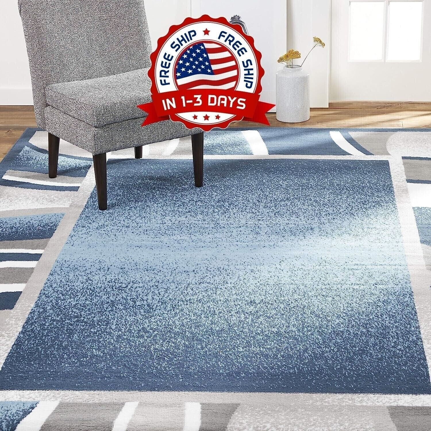 Carpetas Alfombras Azul y Gris Grande Para Salas De Casa Moderna Habitacion NEW