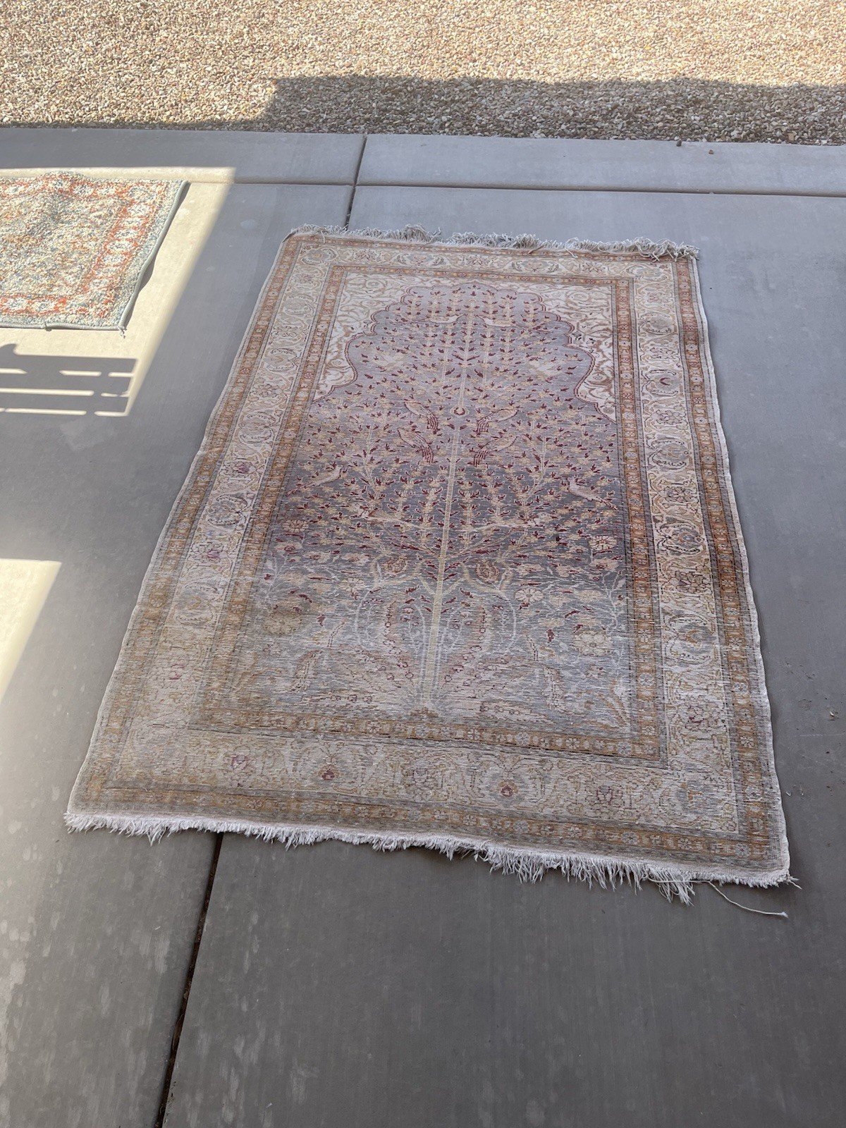 Persisn silk and wool rug, vintage 1920s a little dirty and Worn.5’9 X 72 Inches