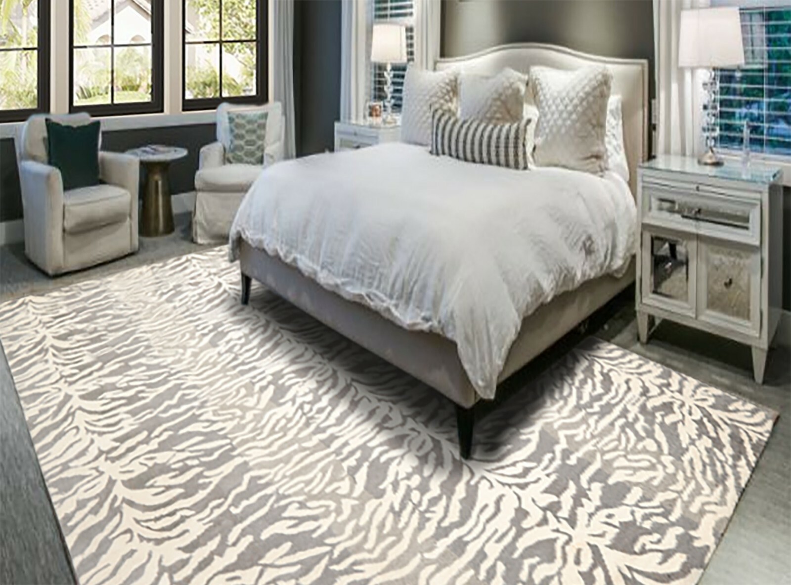 Handmade 100% Wool Animal Print Tiger Modern Area Rug Ivory Gray 7’9” x 9’9”