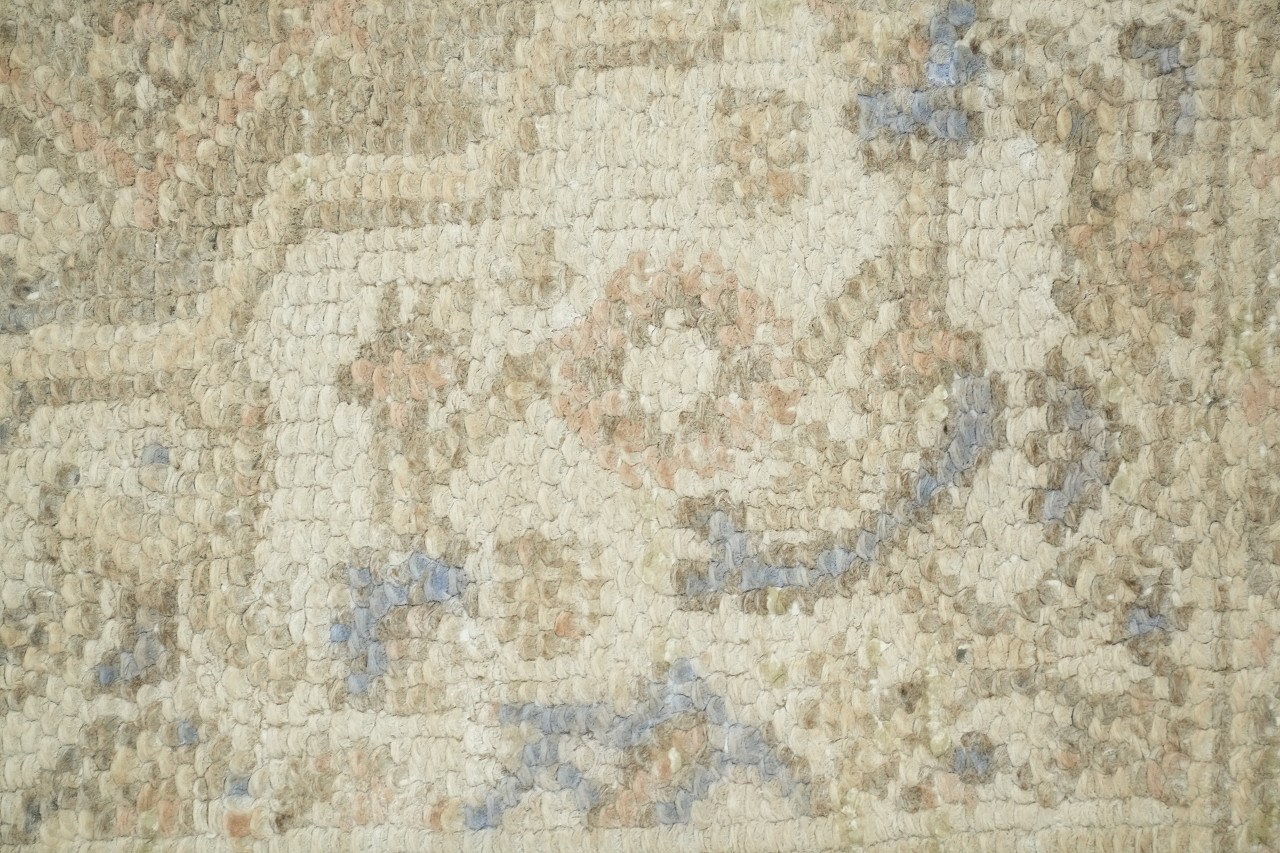 Hand-Knotted Wool Area Rug 7×10 Traditional Medallion Distressed Beige & Blues
