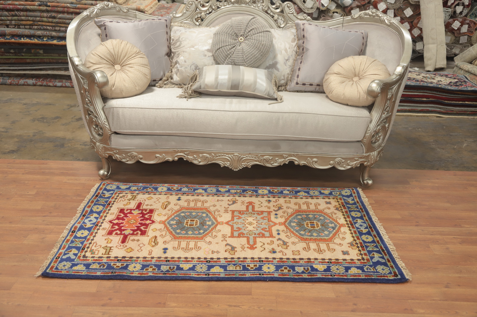 Handmade Peach Wool Carpet Geometric Kazak Indian Rug 3×5 Ft traditional Rug