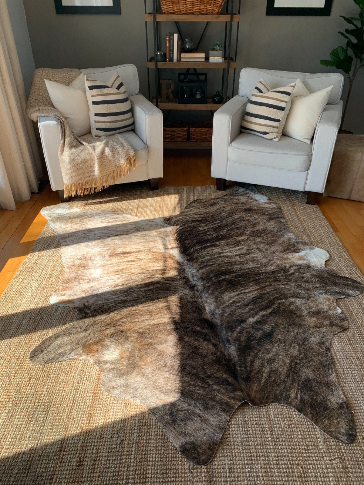New Brindle Cowhide Rug Exotic Cow Hide Skin Leather Rug – Average Size 7X7 feet