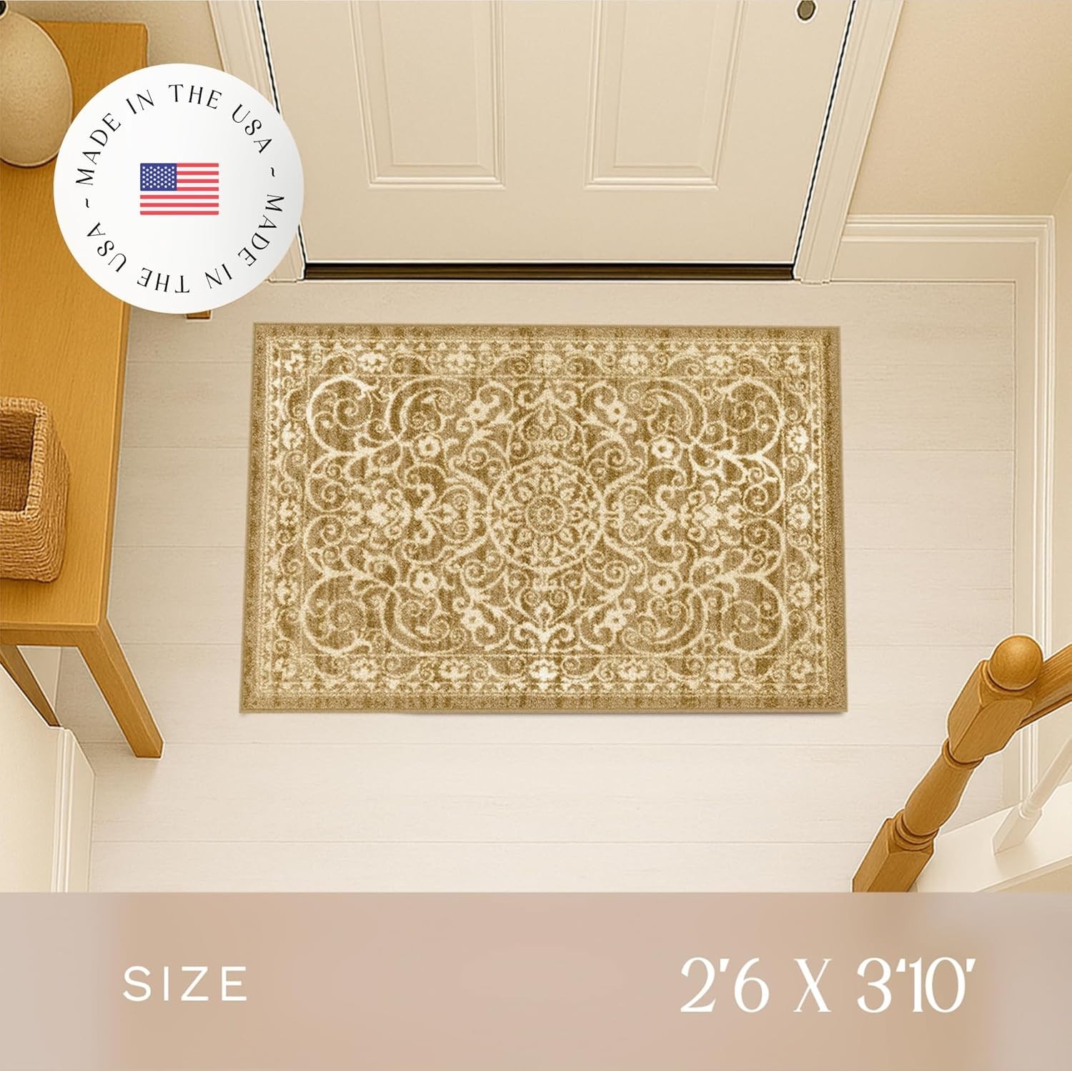 Timeless Pelham Vintage Medallion Washable Rug, 2’6 x 3’10, for Indoor Elegance