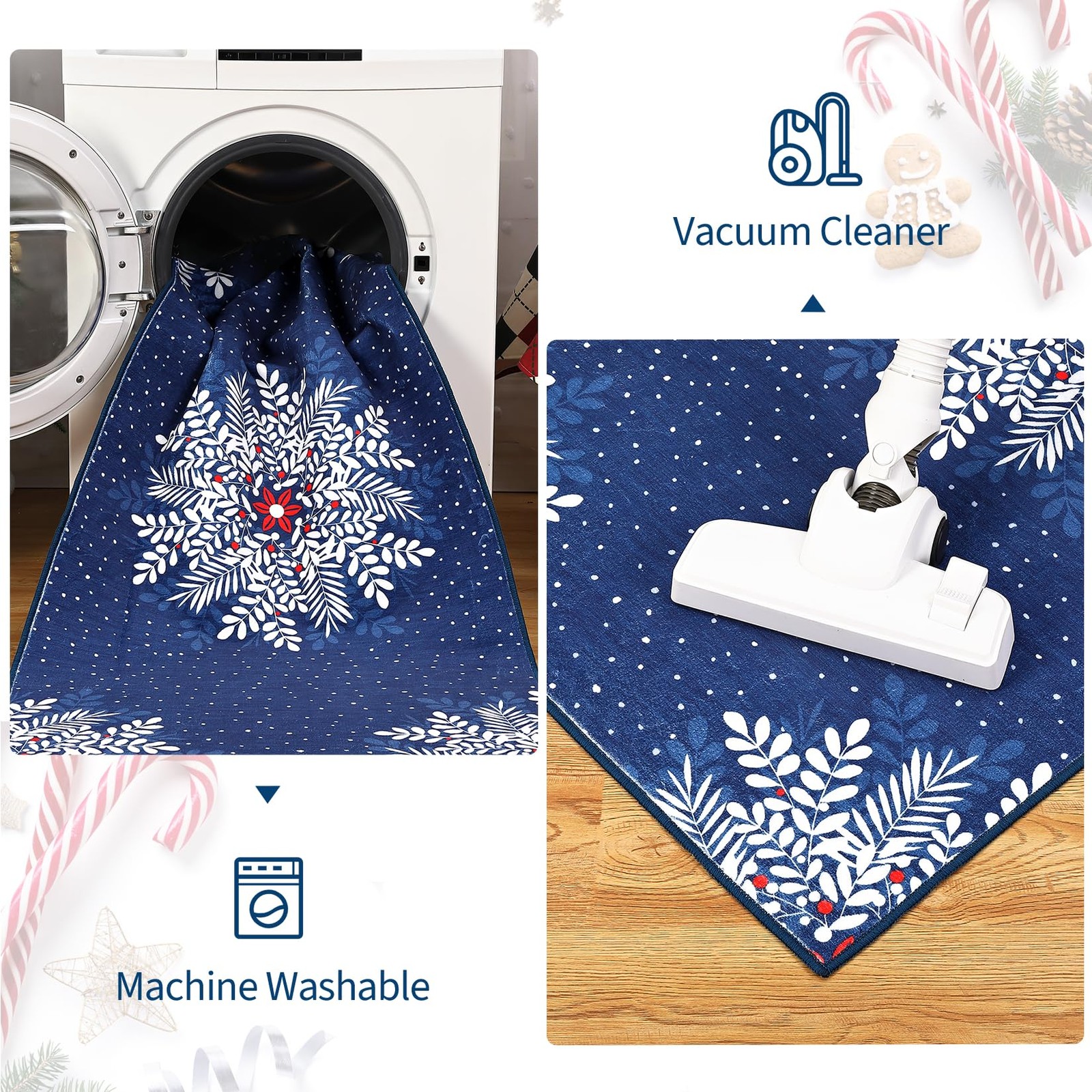 Garveehome Christmas Snowflake Area Rug9X12 Washable Rugs For Living