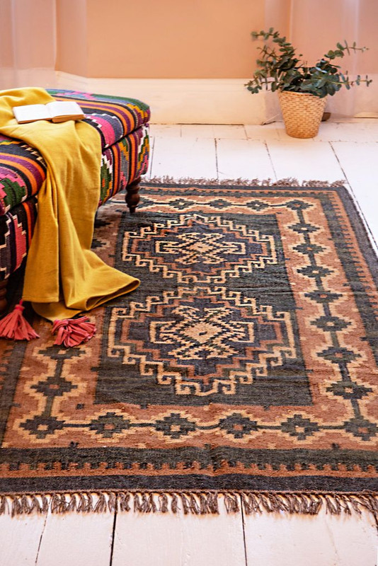 Vintage Handmade Rug Wool Jute Accent Kilim Carpet Living Room Hallway Area Rugs