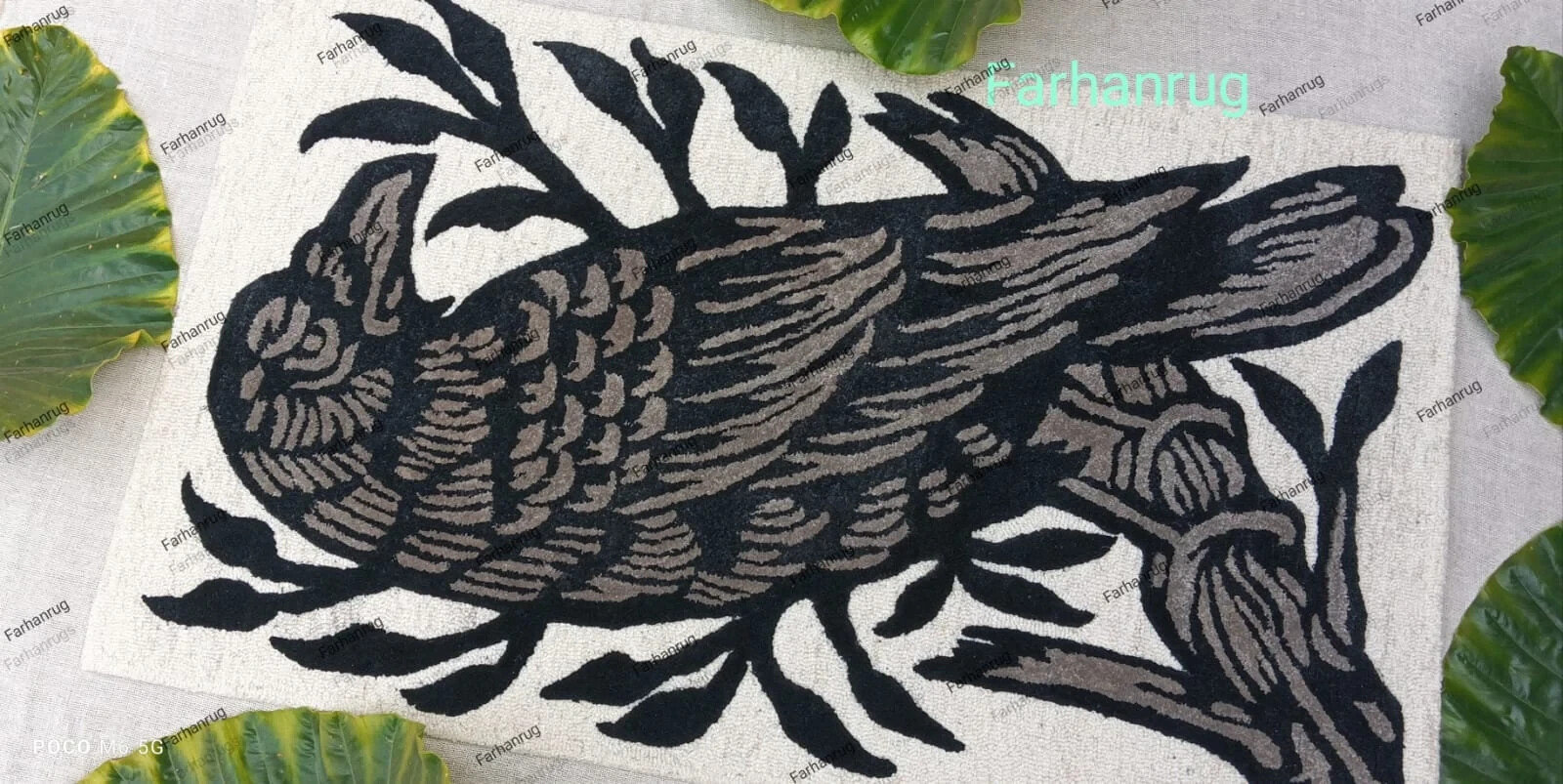 Black Crow Sitting On A Branch Hand Tufted Beautiful Woollen Nice Viscose Silk