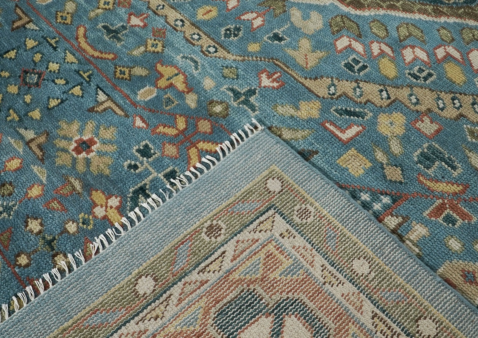 11’10”x15’1” Hand Knotted Wool Blue Oushak Traditional Rug