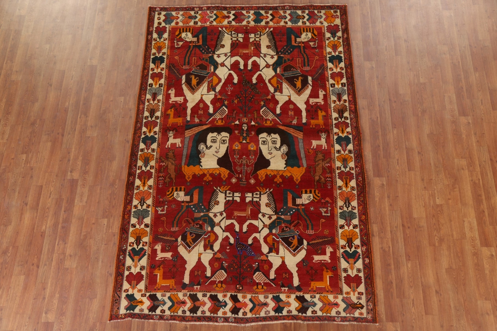 Vintage Tribal Pictorial Kasshkoli Area Rug 6×8 Wool Hand-made Traditional Ru