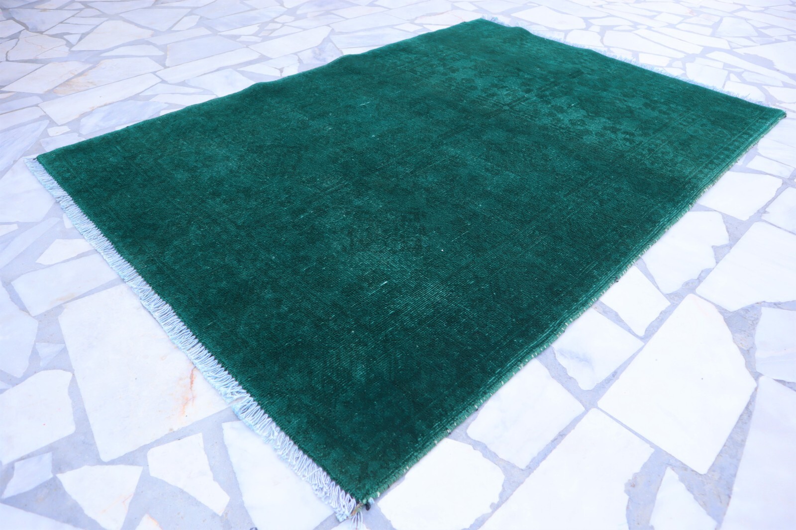 3×5 Green Overdyed Rug 1990s Antique Turkmen Hand Knotted Wool Rug- Entryway Rug