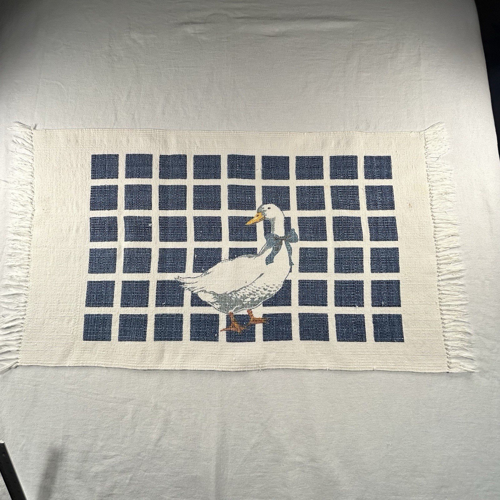 VTG Gordon Fraser Country Ducks Goose Woven Cotton Linen Rug Runner 36”x 21”