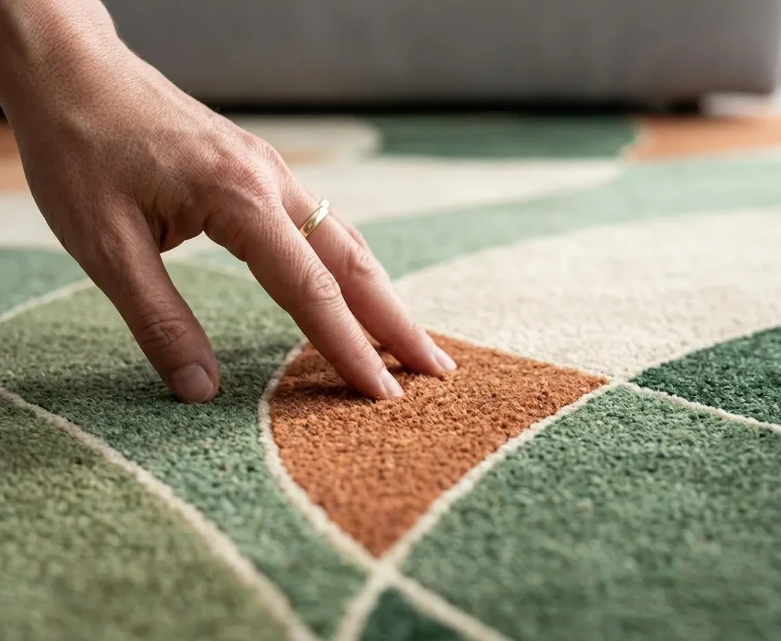 Luxuriously soft wool Abstract Geometric Rug, Arched Curved Pattern, Green Rug.