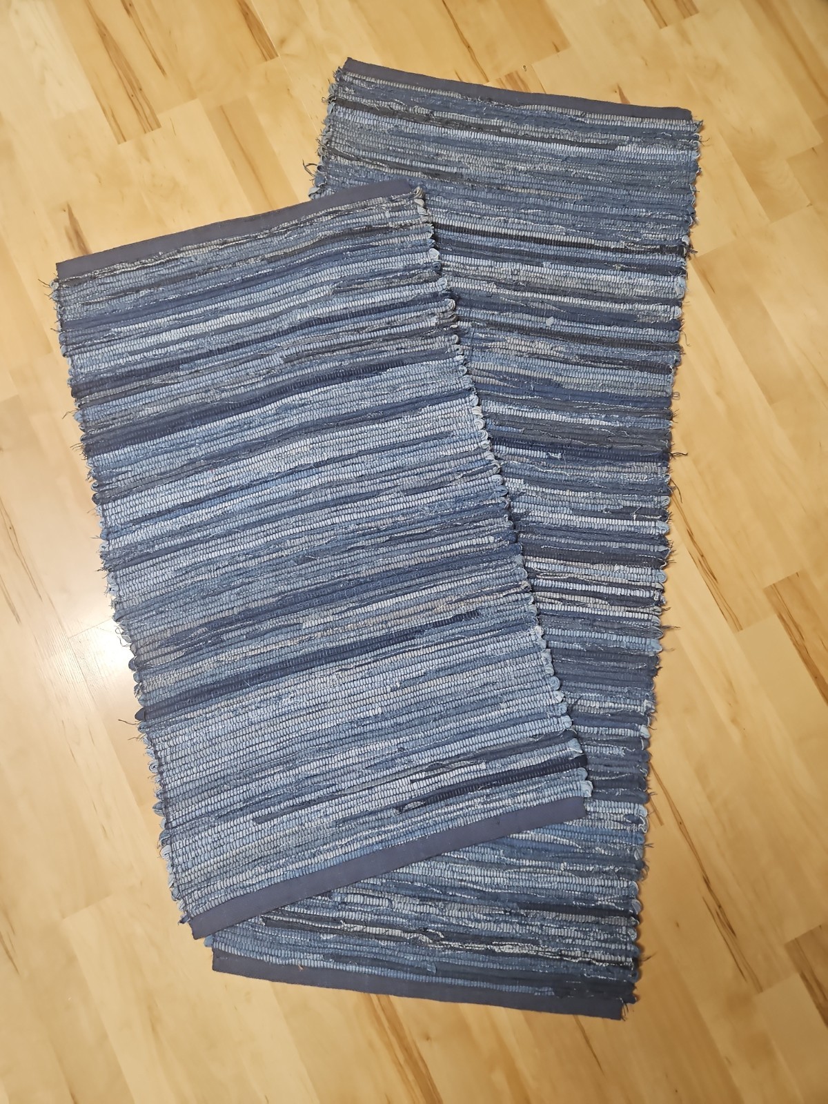 Set Of 2 Handmade Denim Rag Rugs Machine Washable Made In USA