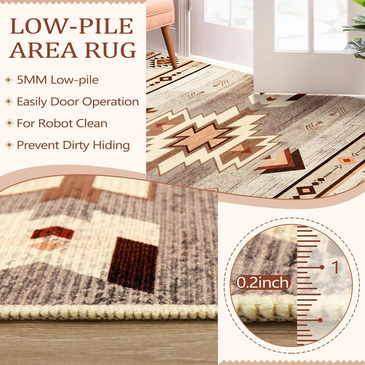 Warm Beige 5′ x 7′ Machine-Made Southwestern Area Rug – Eco-Friendly & Washable