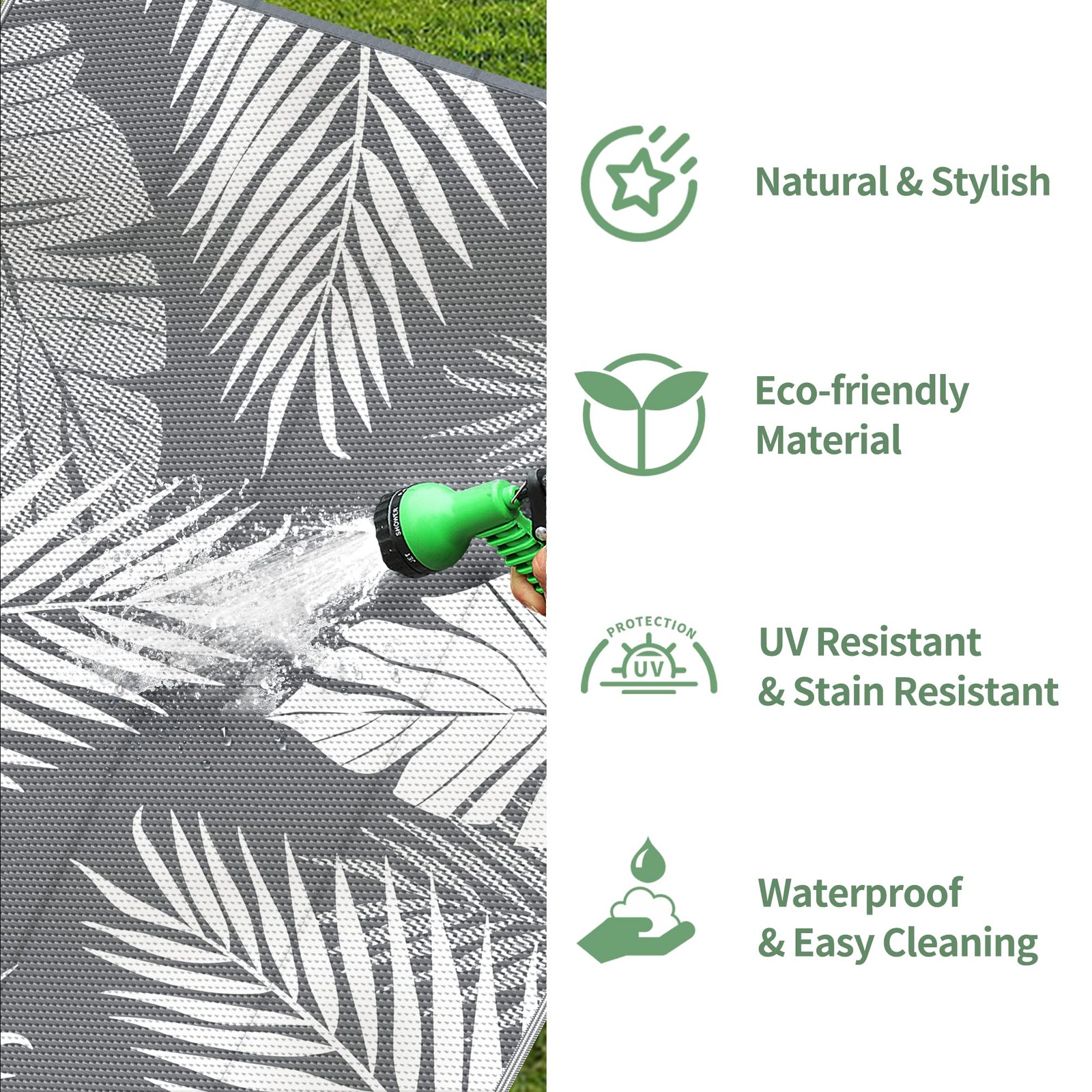 Outdoor Rug, Waterproof Plastic Rugs for Patio, 5’x8′ Grey White