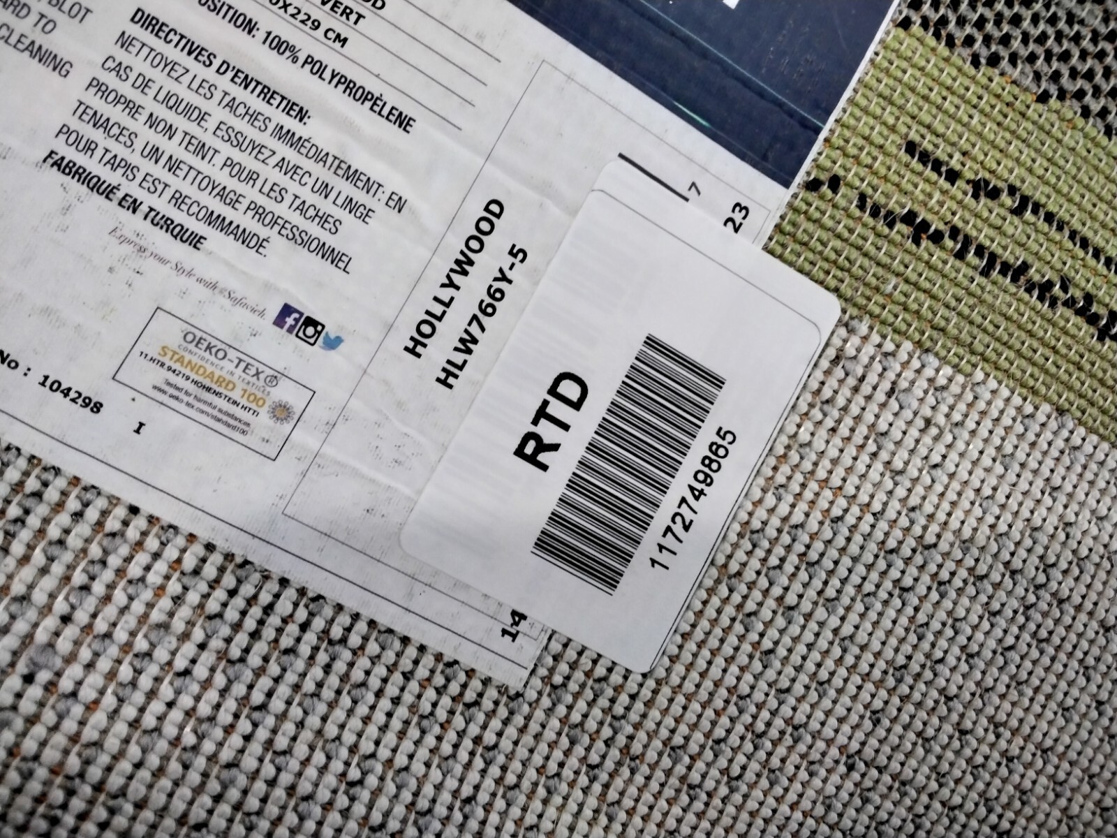 GREY / GREEN 5′-3″ X 7′-6″ Back Stain Rug, Reduced Price 1172749865 HLW766Y-5