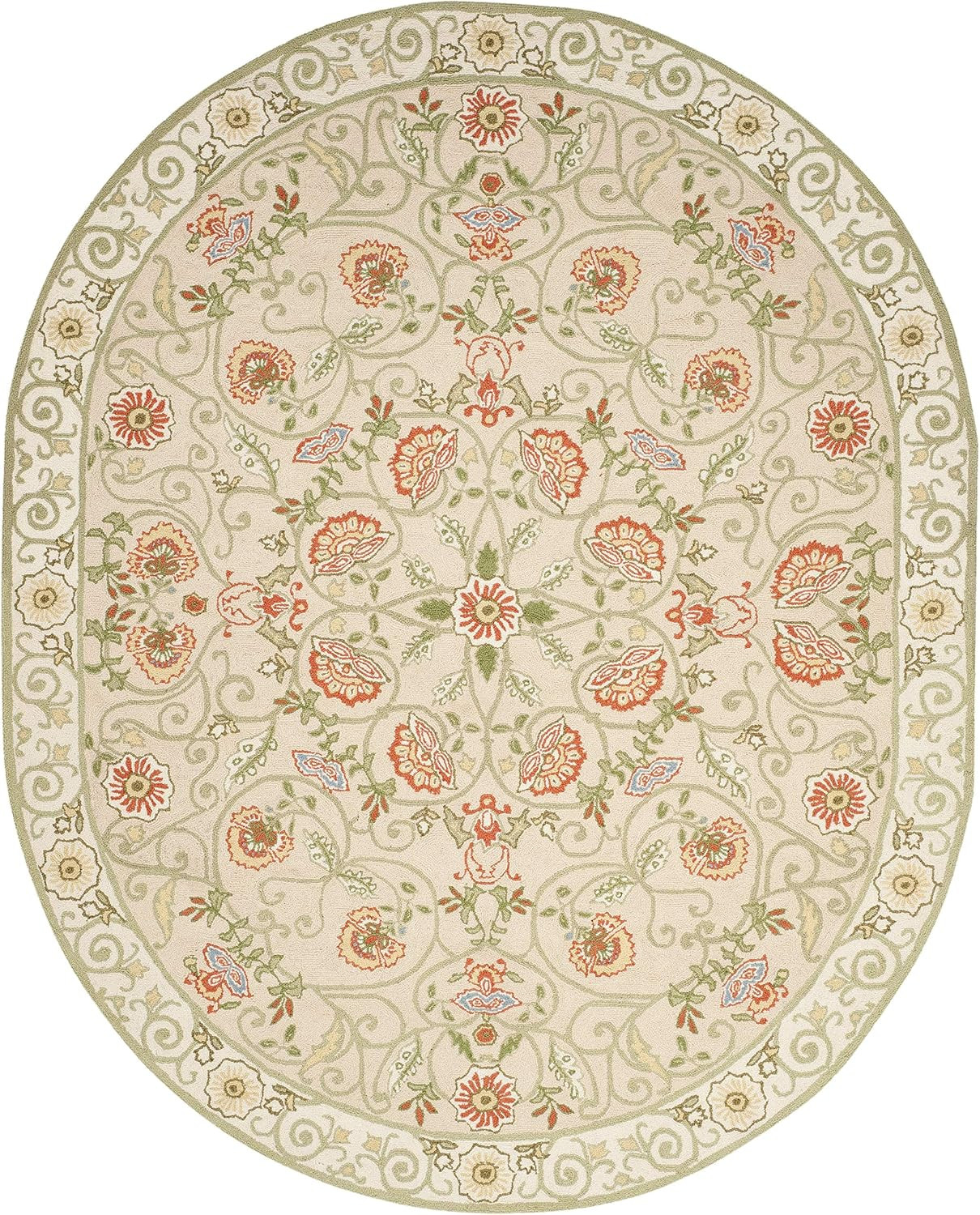 SAFAVIEH Chelsea Collection Area Rug – 7’6″ X 9’6″ Oval, Beige & Green, Hand-Hoo