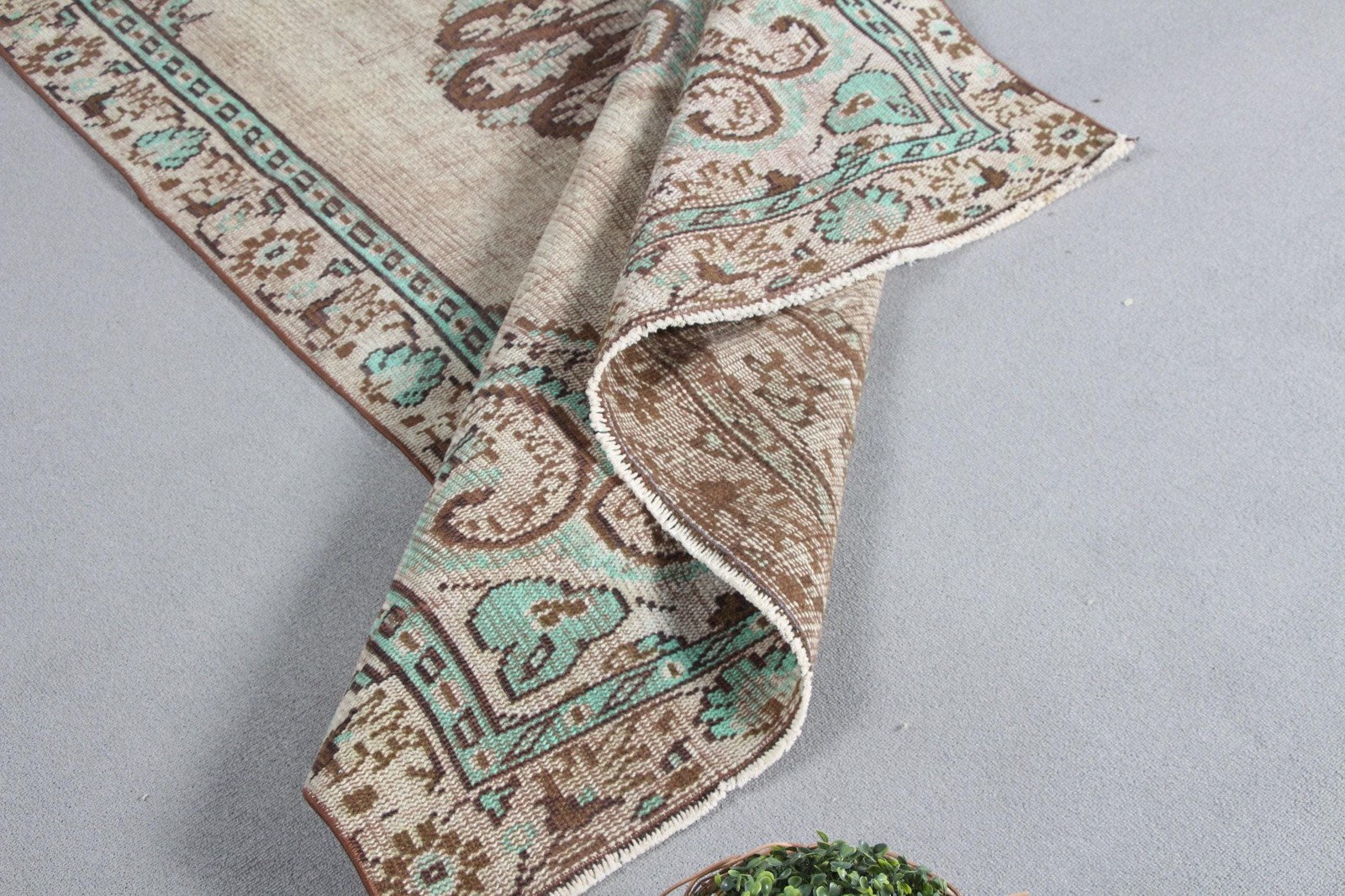 4,6×7,9 ft Rug, Vintage Turkish Rug, Beige Green Floral paisley Wool Rug