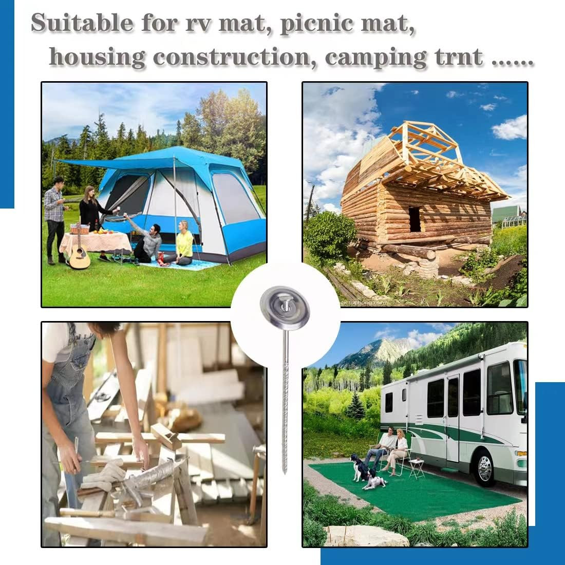 14 Count Outdoor Rv Rug Stakes, Stainless Steel Spiral Patio Mats Stakes, Used f