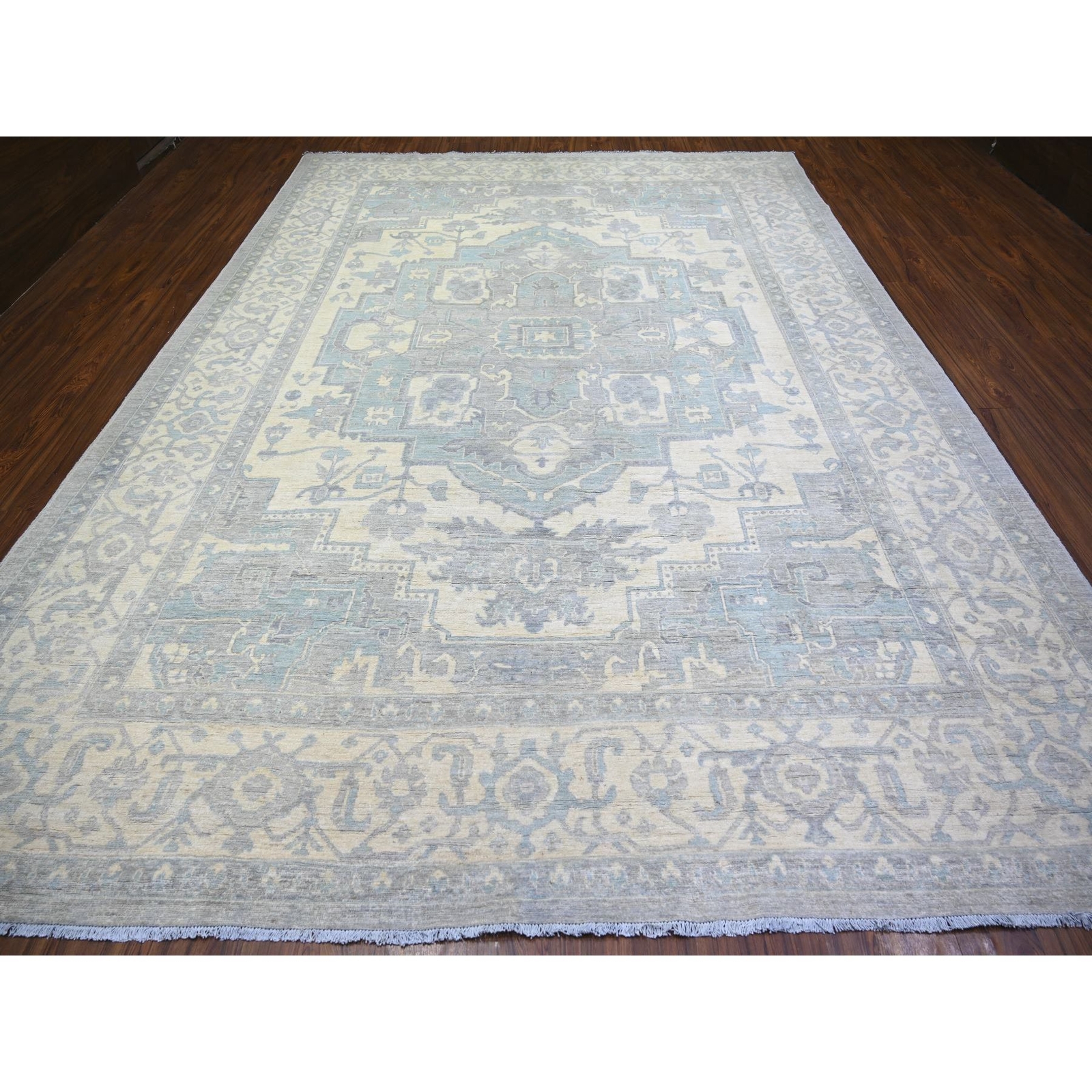 9’9″x13’5″ Cadet Gray Extra Soft Wool Hand Knotted Finer Peshawar Rug R73128