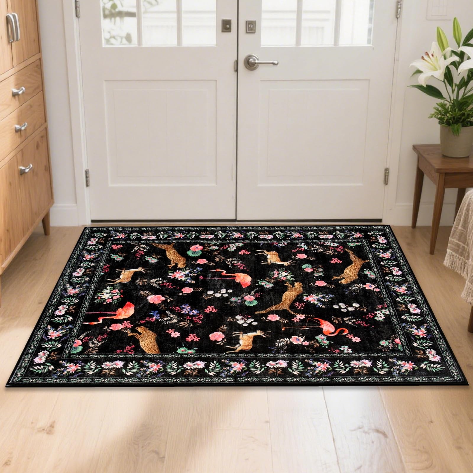 2×3 Entrance Rug, Washable Boho Animal Floral Stain Resistant and Non Slip Ru…