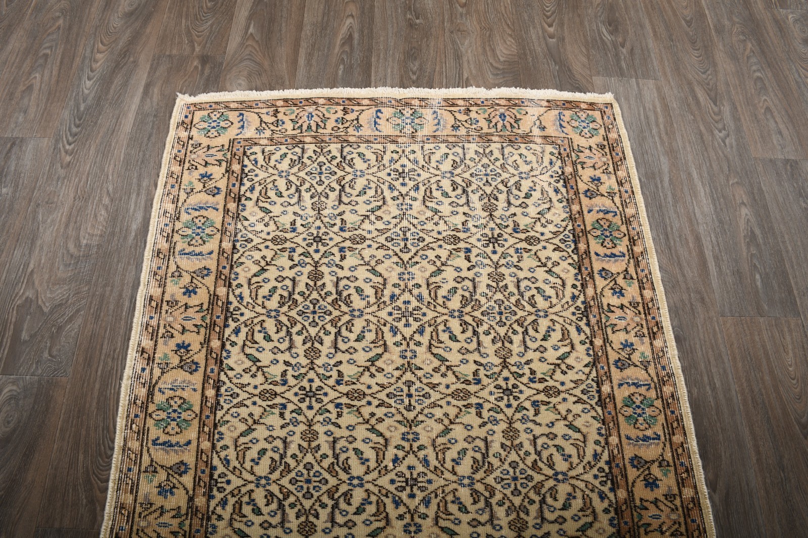 4×7 Vintage Turkish Beige Wool Rug, Handmade Isparta Area Rug Traditional