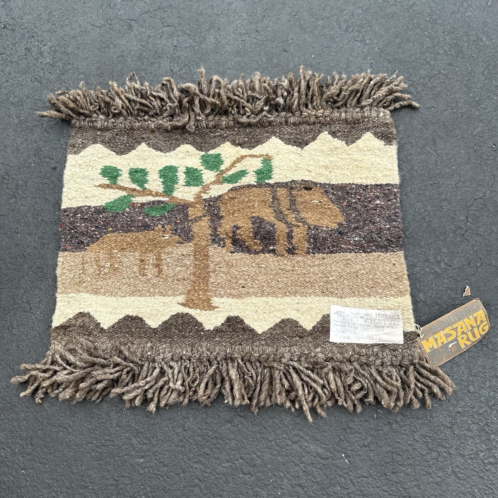 Hand Woven Animal Tapestry Wool Masana Rug Pictorial Lions African Colors Signed