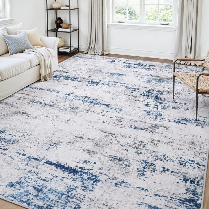 Area Rug Living Room Rugs: 5×7 Large Soft Indoor Carpet 5’x7′ White Gray Blue
