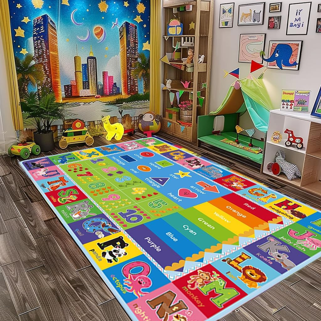 ABC Kids Play Rug, Non-Slip Classroom Carpet, 78.7″ X 59″ | Colorful ABC Pattern