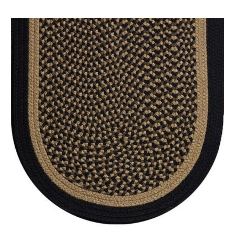 BLACK AND TAN BRAIDED COUNTRY AREA RUGS By COLONIAL RUG–MANY SIZES! 341OB