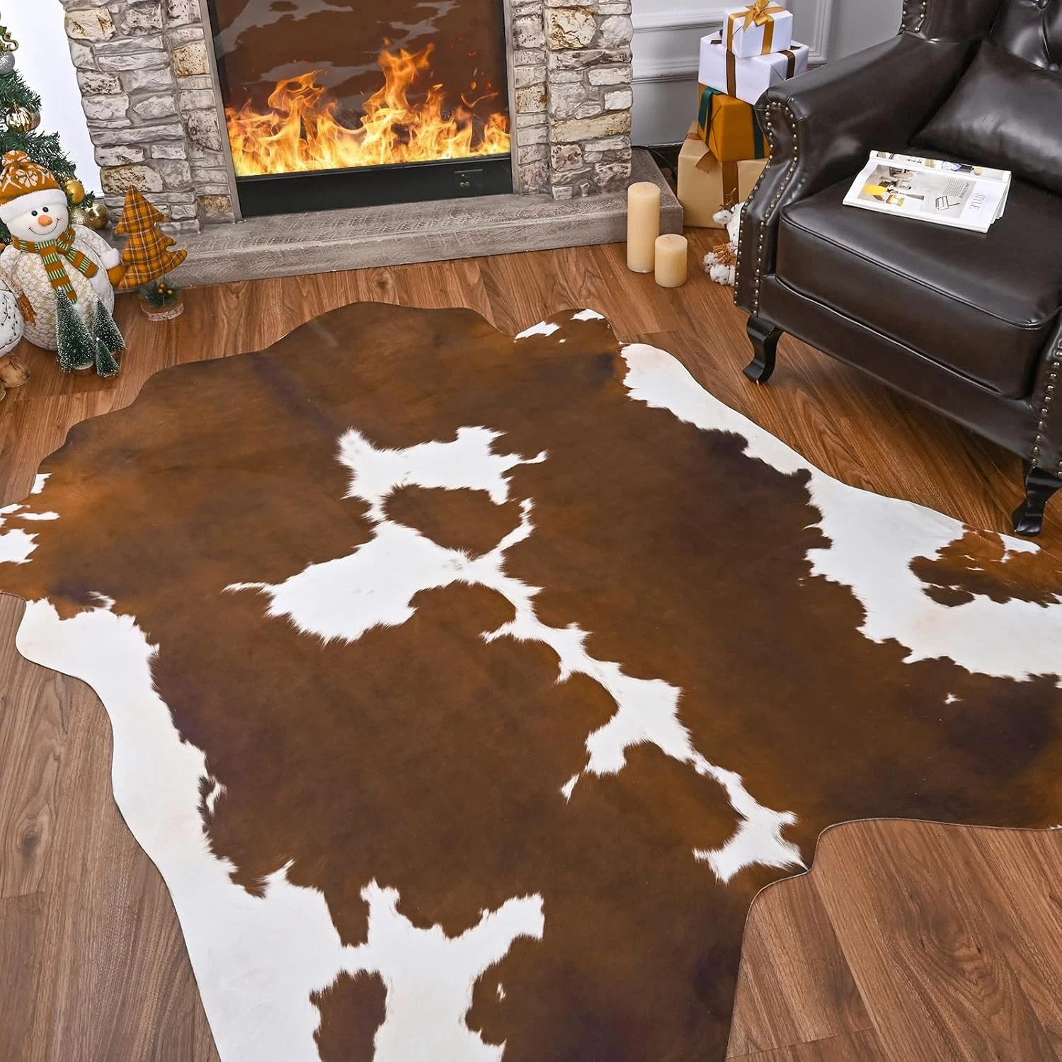 Faux Cowhide Rug 4 X 3 Feet, Medium Cow Rug Thickened Cow Print Rug, Non