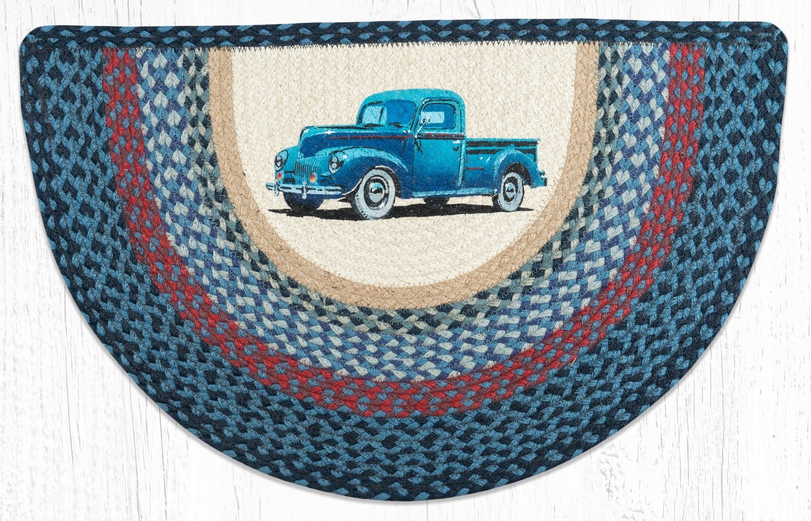 Blue Old Truck Braided Jute Slice Rug 18″x29″, Farmhouse, Country, New