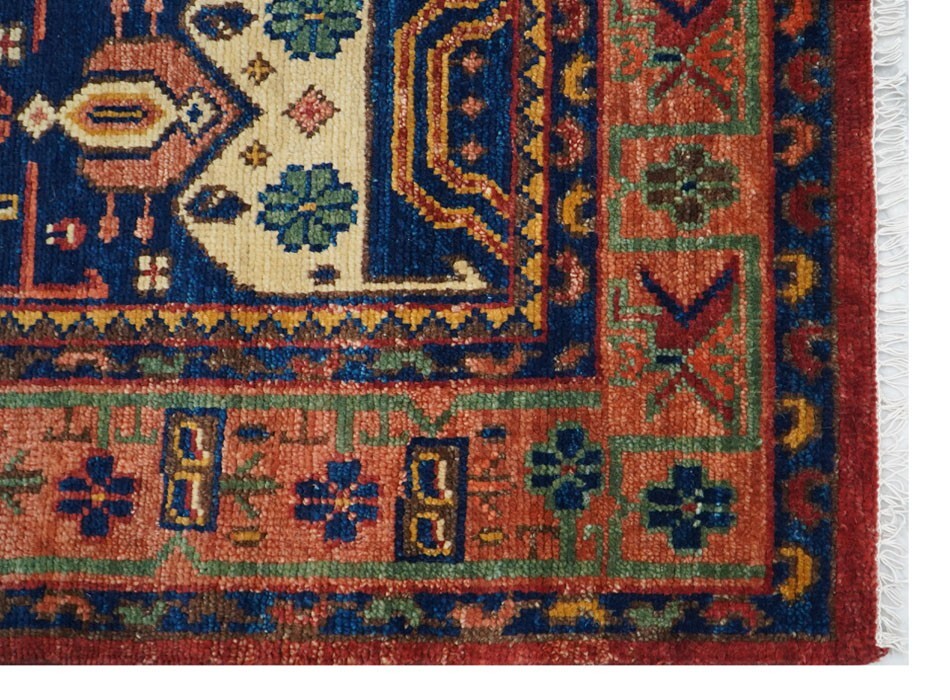Multi-Size Handmade Antique Red Navy-Blue Tribal Area Rug | Customizable Carpet
