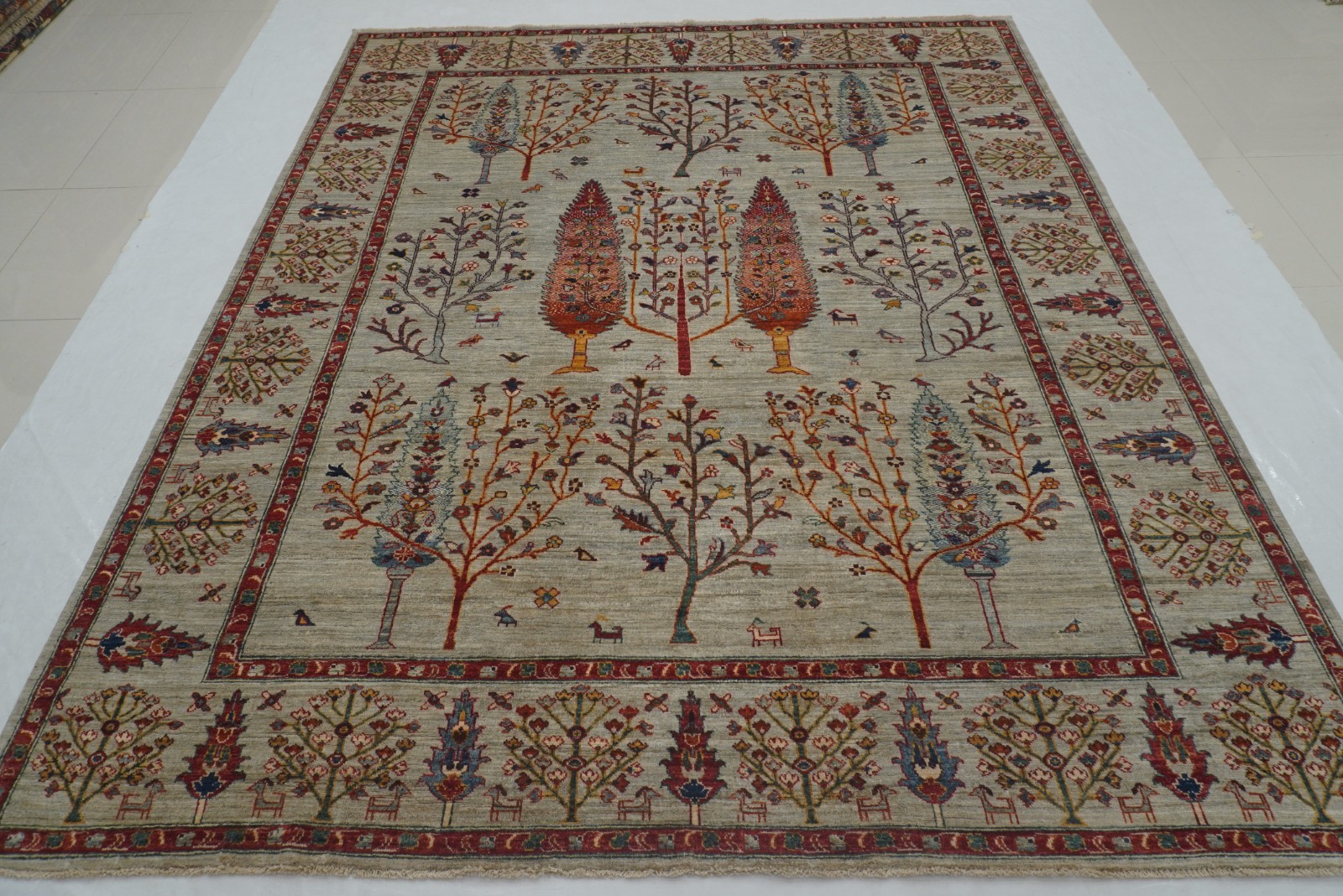 8 x 10 ft Gray Tree of Life Gabbeh Tribal Afghan Hand Knotted Rug