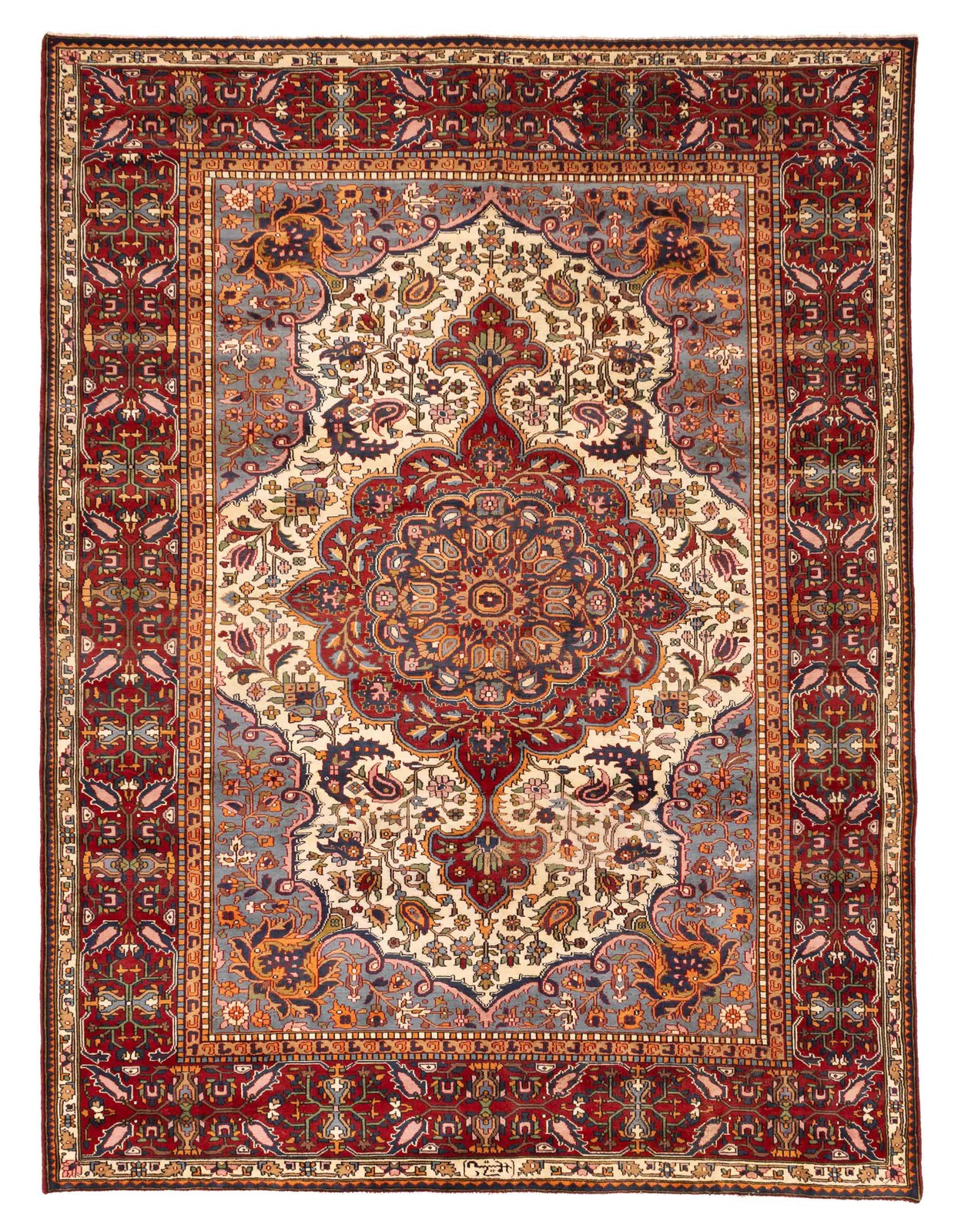 Traditional Cream Hand-knotted Area Rug 8’4″ x 11’0″ Oriental Carpet