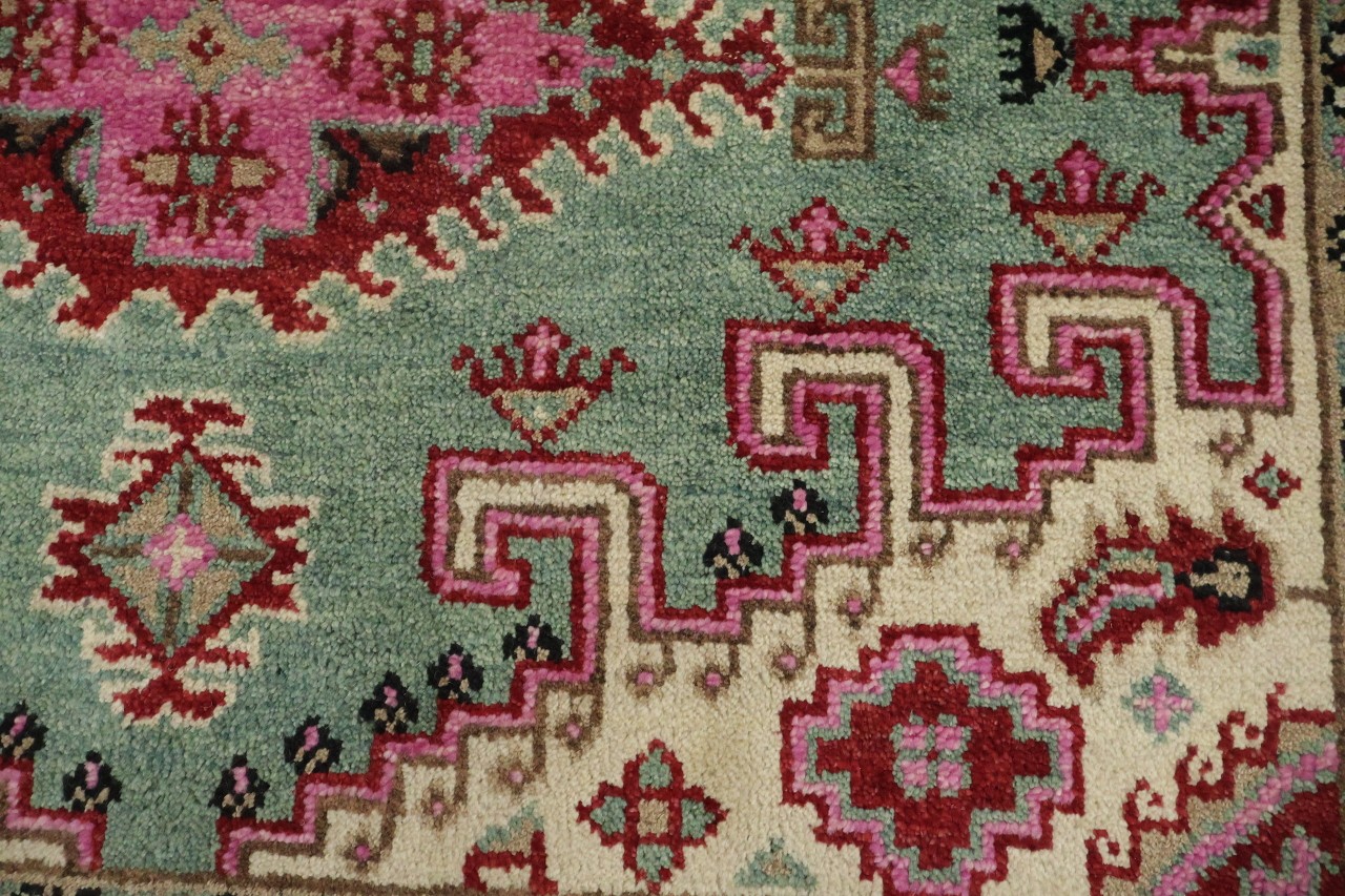 Elegant Turquoise and Coral 6×9 Traditional Hand-Knotted Wool Area Rug