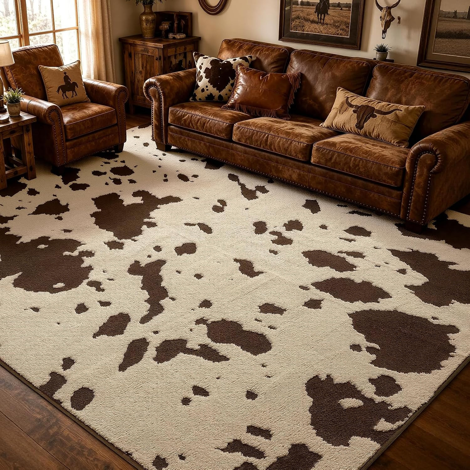 8×10 Ft Area Rugs for Living Room: Modern Washable Rug – Abstract Black and Crea