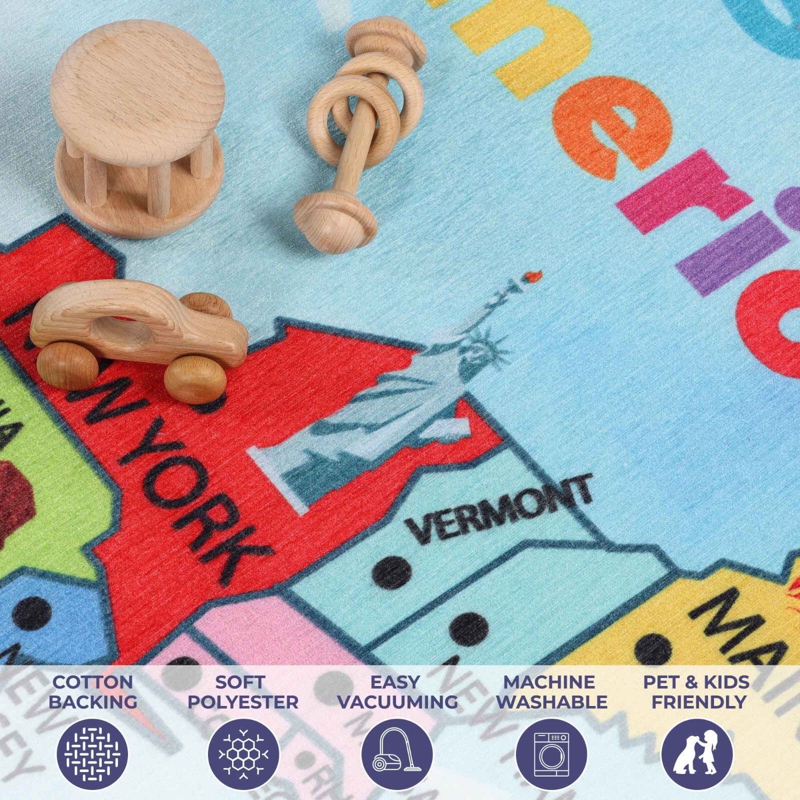 United States Map Playroom Non-Slip Washable Rugs Kids Nylon Indoor Area Rug