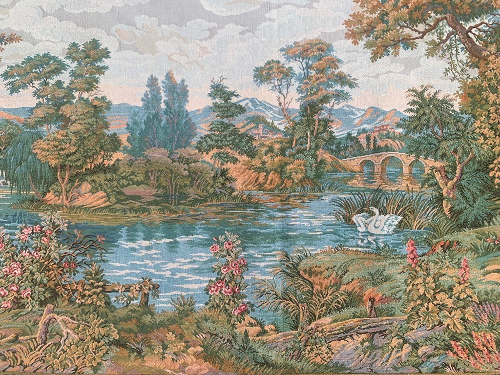 Vintage French River Side Multicolor View Tapestry Home Decor 3×5 ft