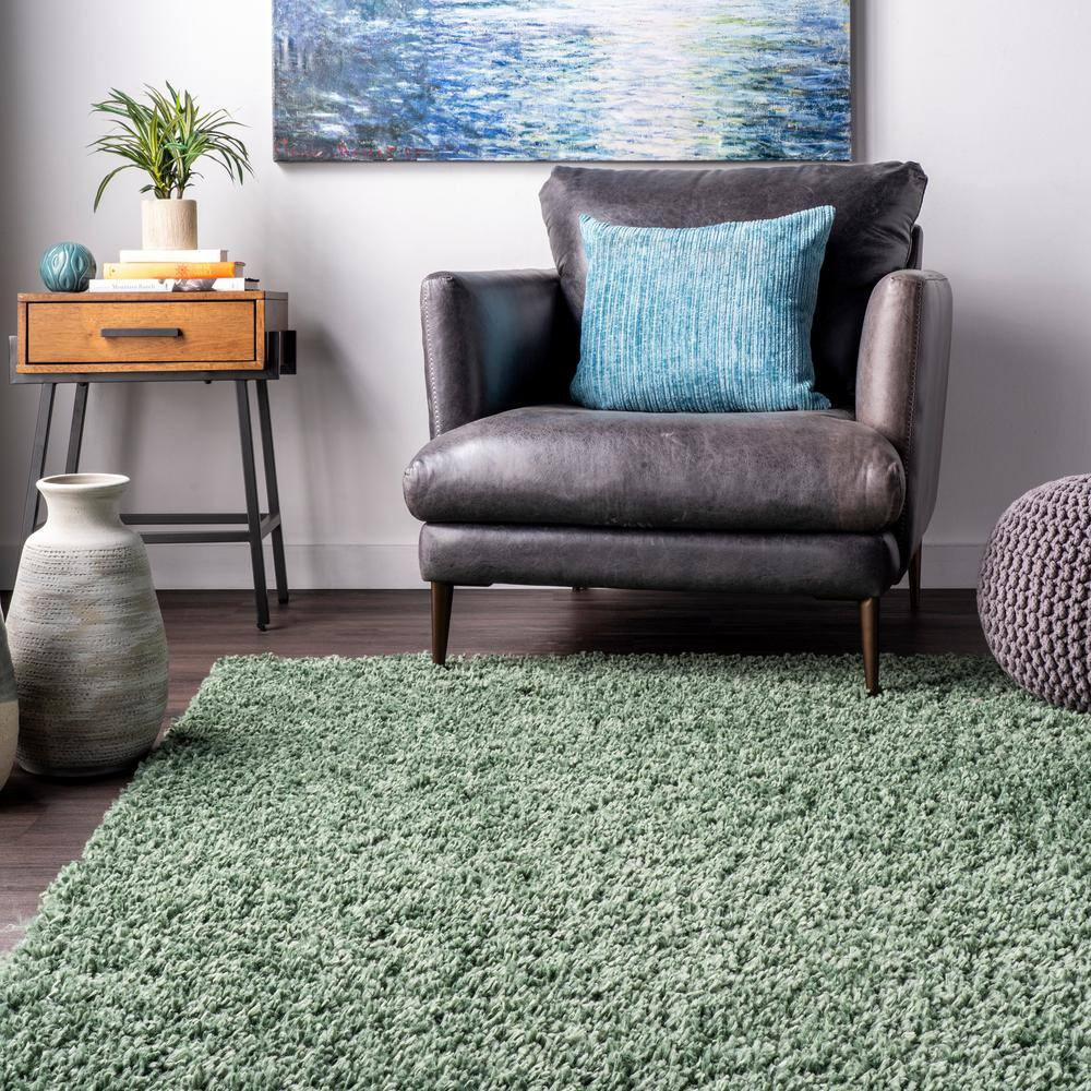 Kara Solid Shag Green Doormat 3 Ft. X 5 Ft. Area Rug