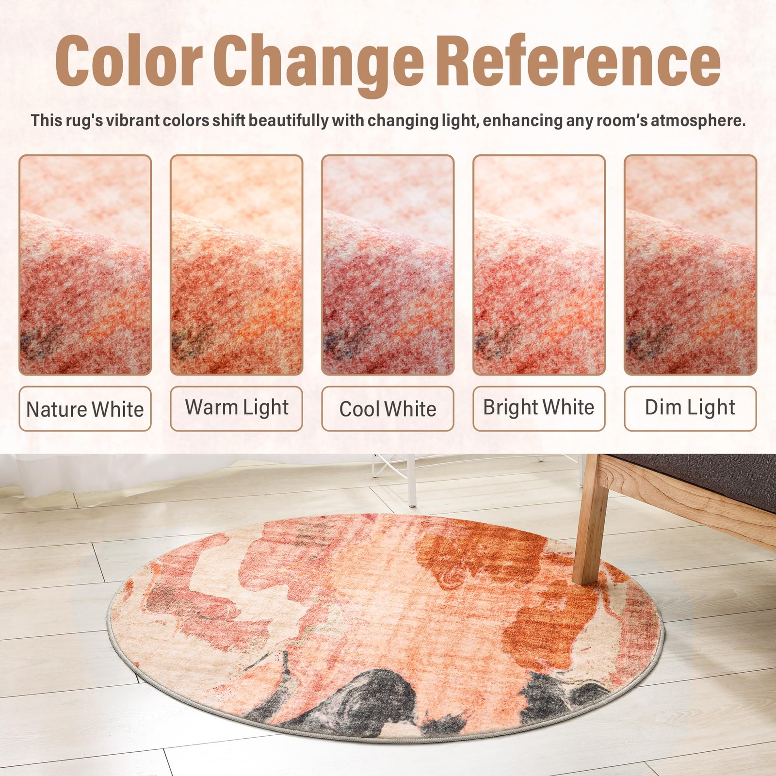 3ft Round Desk Chair Mat – Red Orange Modern Abstract Circle Rug, Washable No…