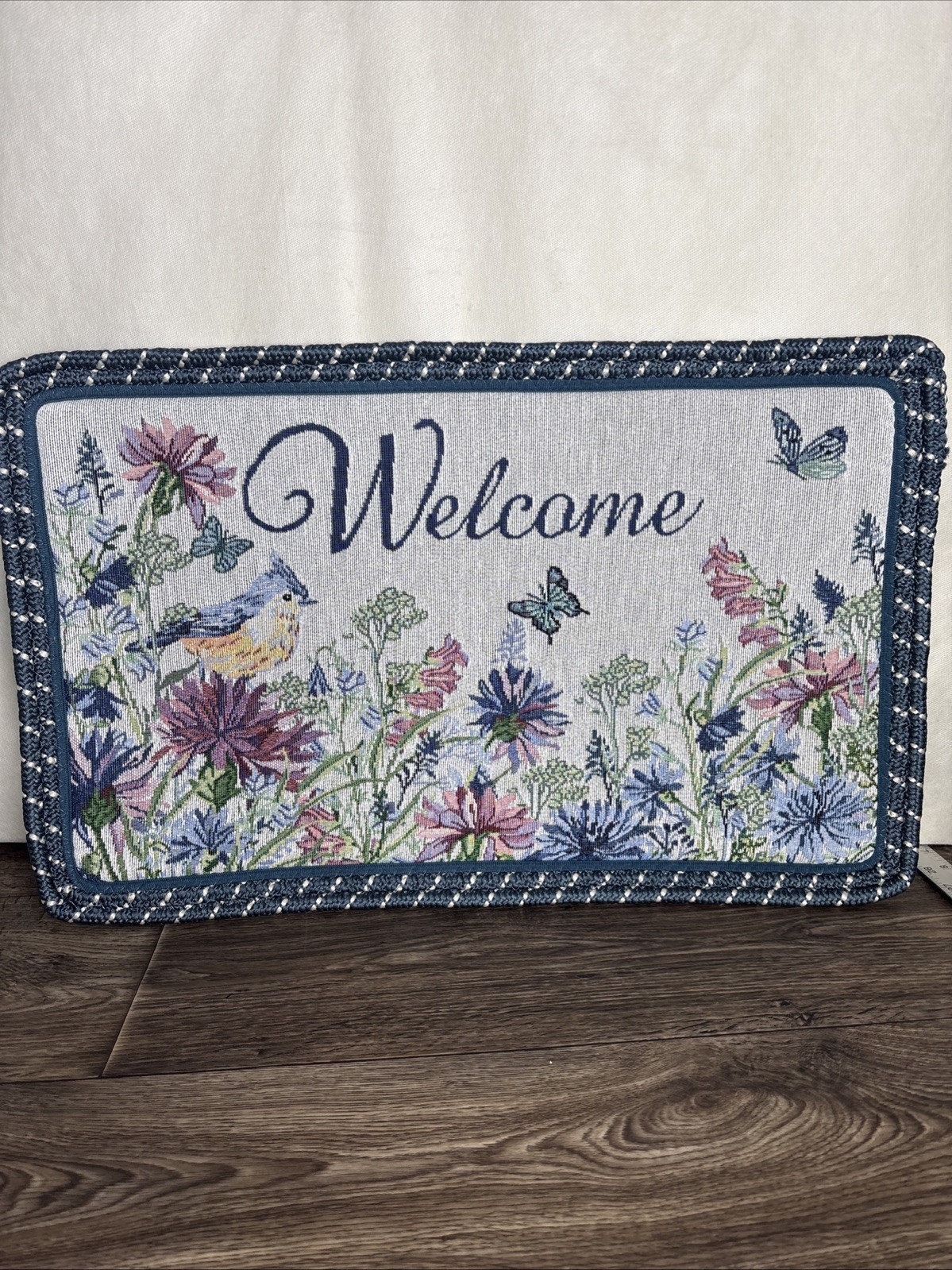Gold Coast Welcome Tapestry Comfort Rug With Braided Trim-Floral Bird Butterfly