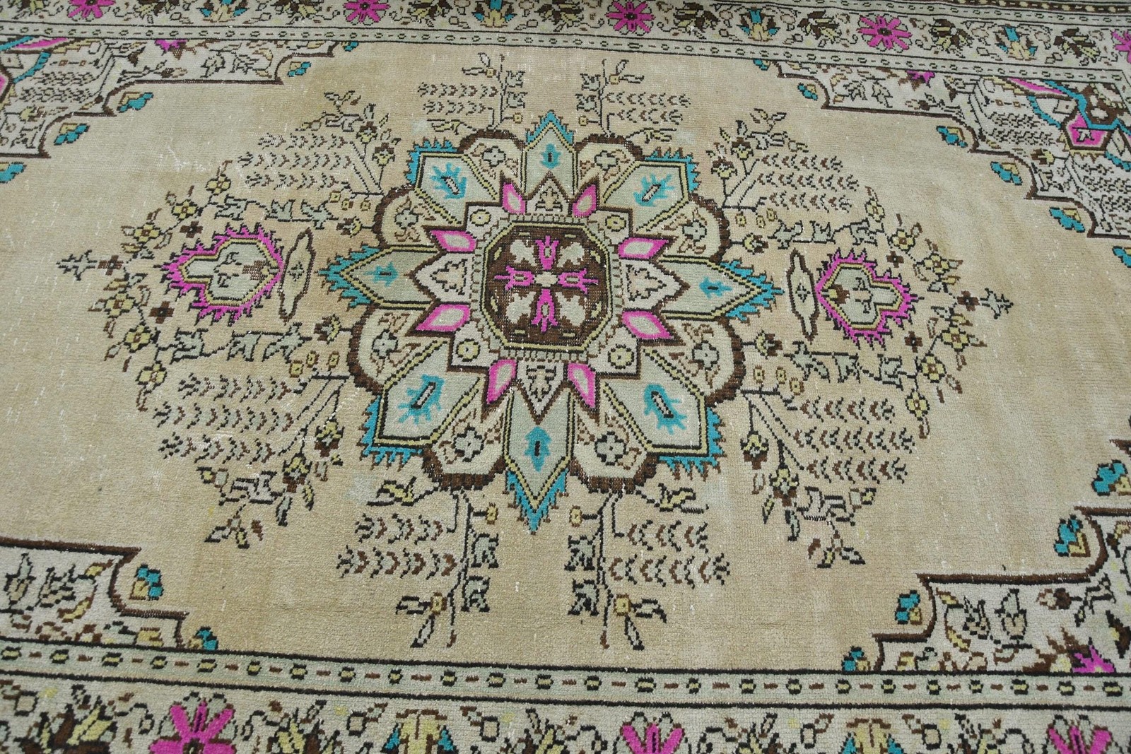 Vintage Large Rug, 6,5×10,5 ft Turkish Rug, Brown Wool Rug