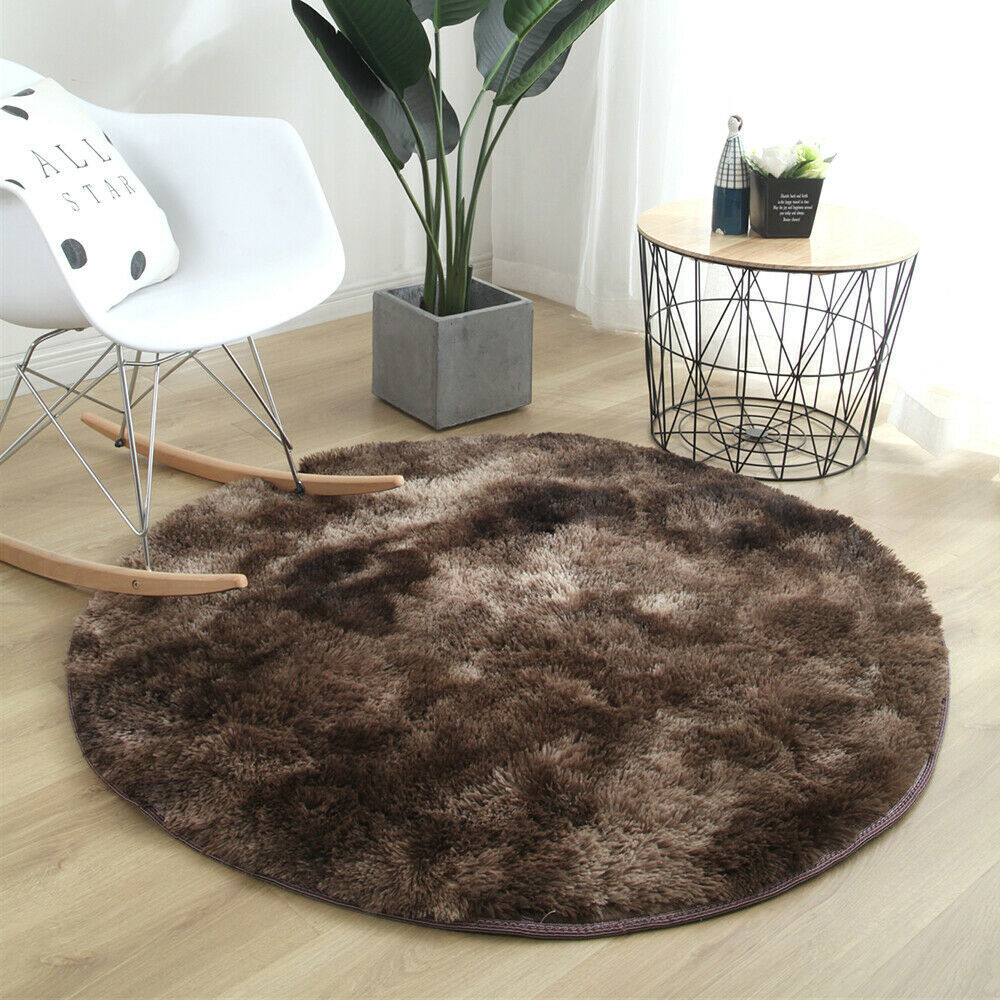 Round Rug 4ft Faux Fur Mat Fluffy Washable for Bedroom Teen Room Dorm Cute Decor