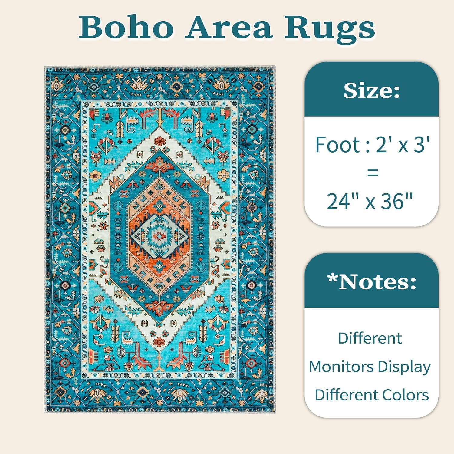 SERISSA Boho Rugs for Entryway, 2×3 Blue Entryway Rug Non-Slip Washable Small Ar