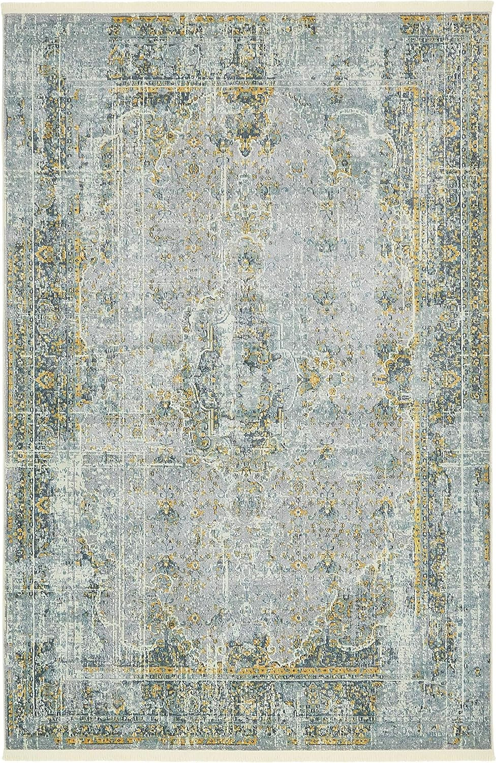 Vintage Distressed Area Rug in Gray/Blue, 5’5″ x 8’0″ – Baracoa