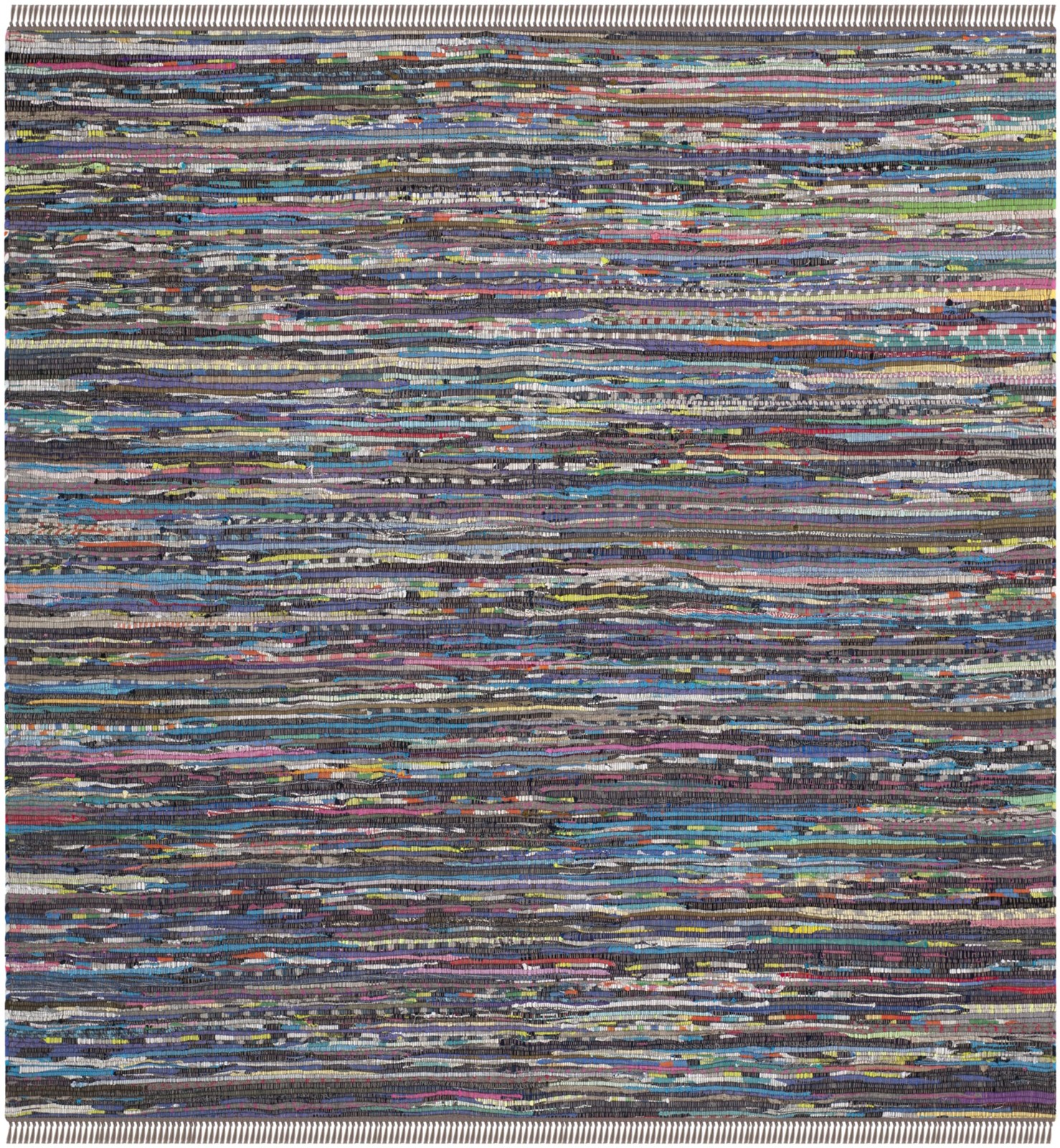 Rag Rug Collection Area Rug – 4′ Square, Rust & Multi, Handmade Boho Stripe C…