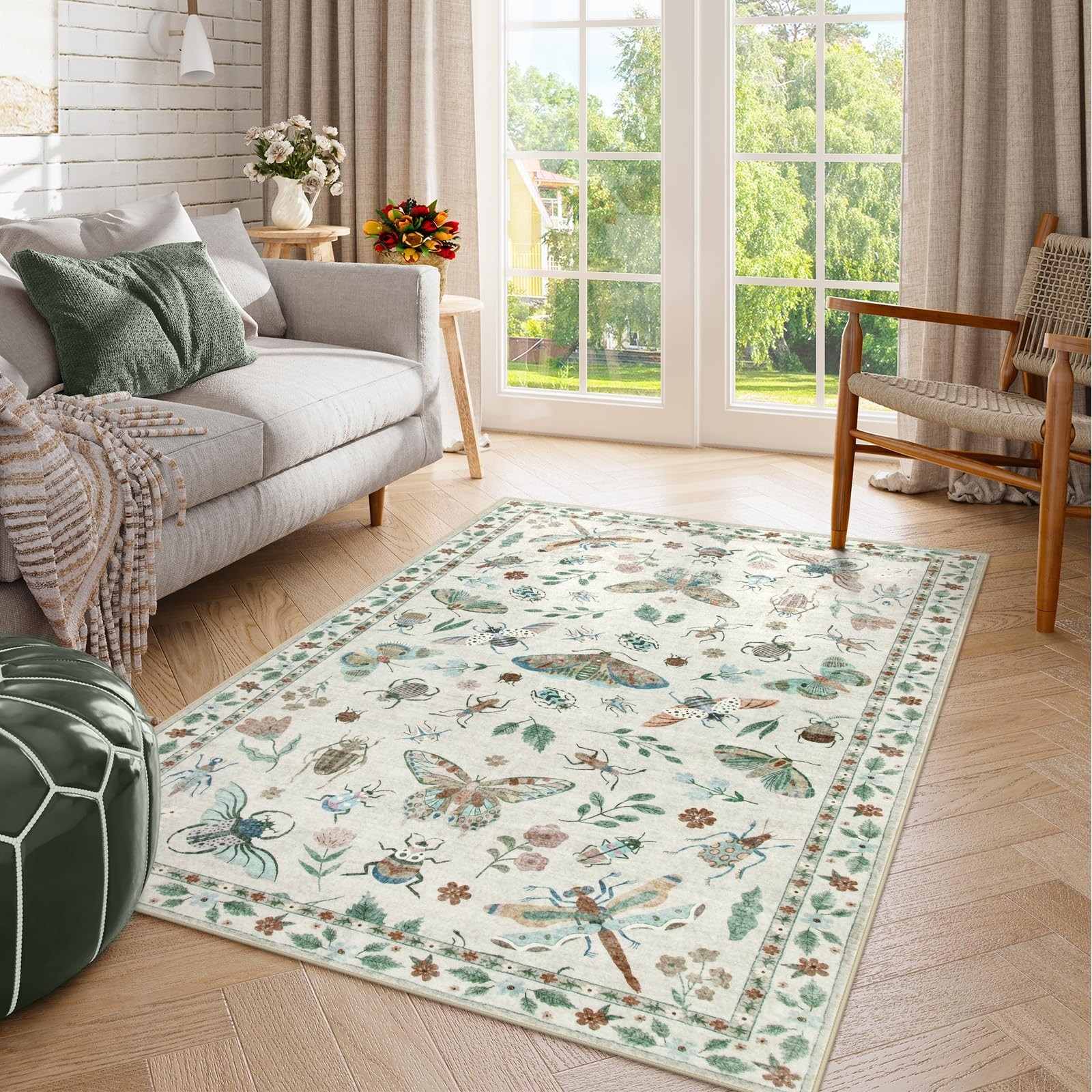 Washable 3×5 Soft Insect Rug | Non-Slip Ultra-Thin Stain Resistant Carpet for En