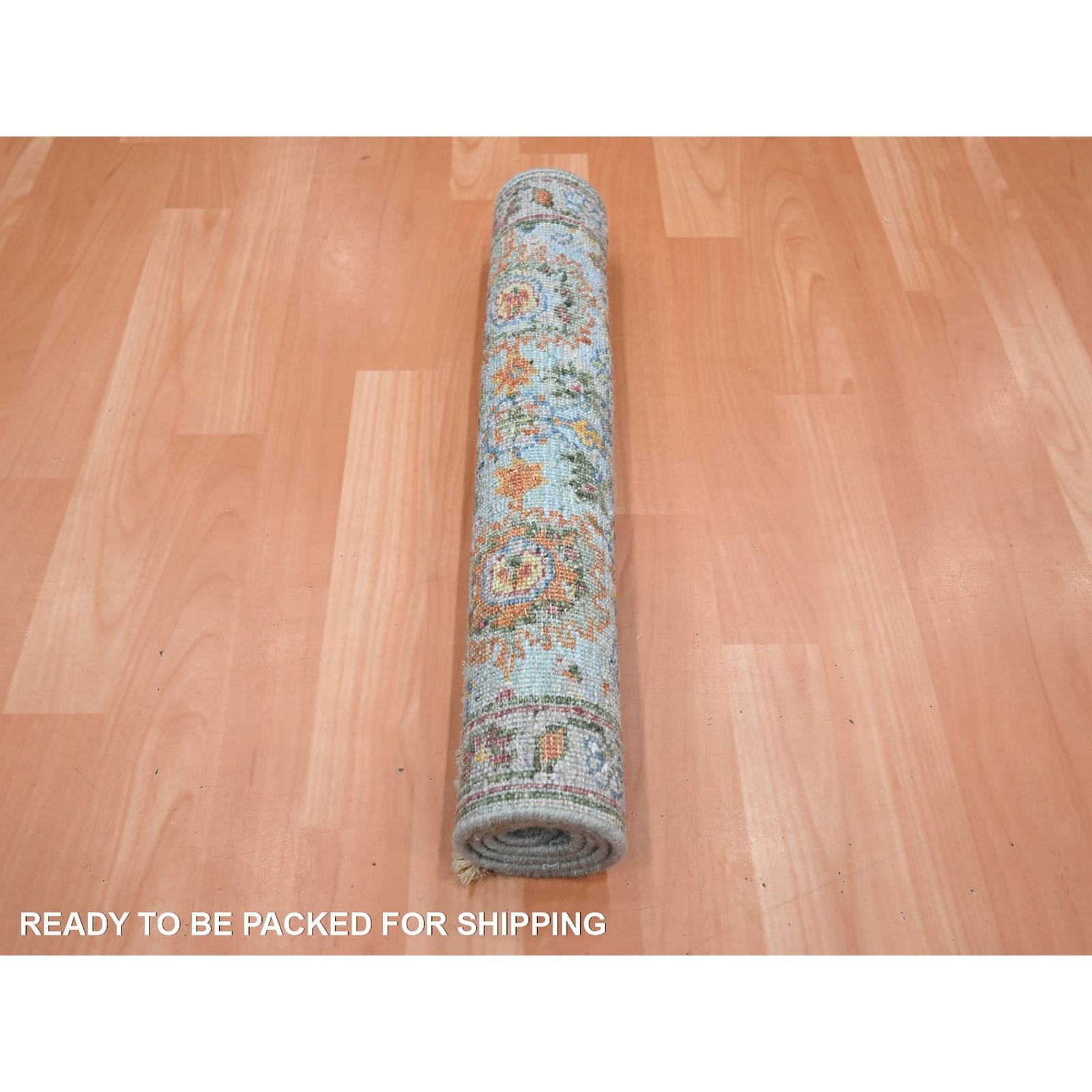 2’x3′ Light Blue Sultanabad Reimagined Hand Knotted Wool Zero Pile Mat Rug 75822