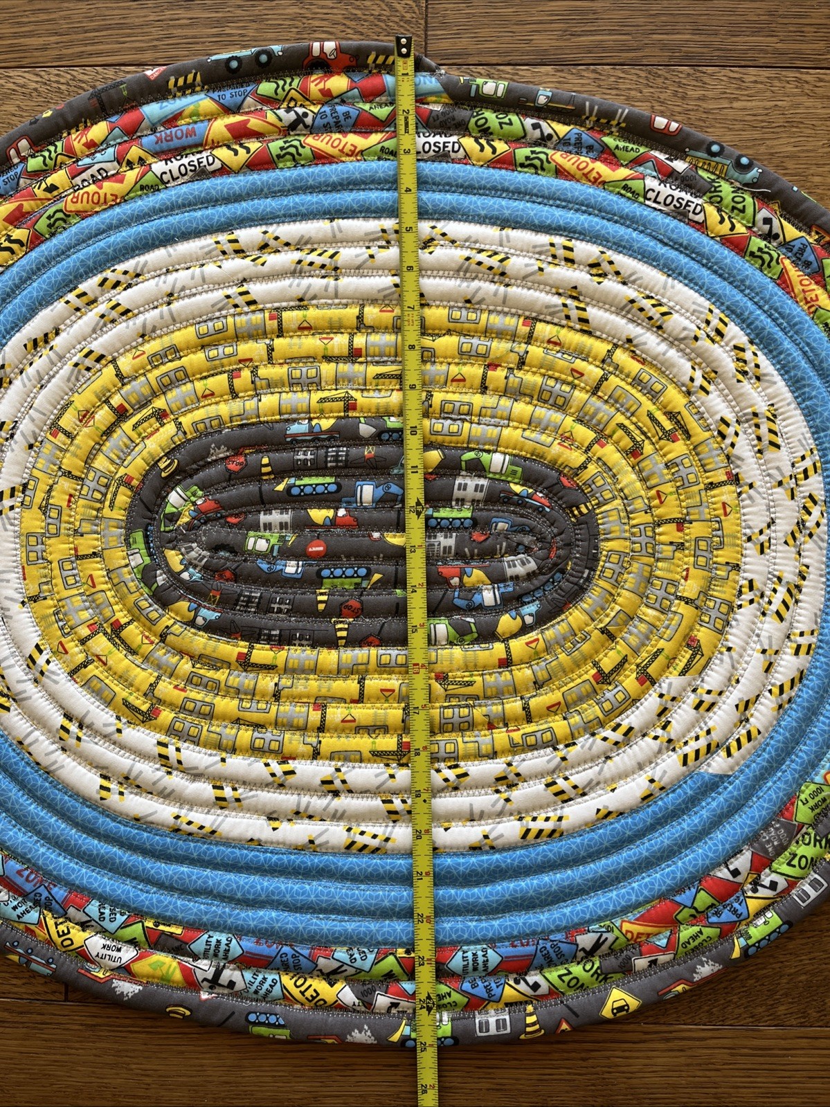 Jelly Roll Rug Handmade Sewn Washable Reversible Rug Truck Kids Construction