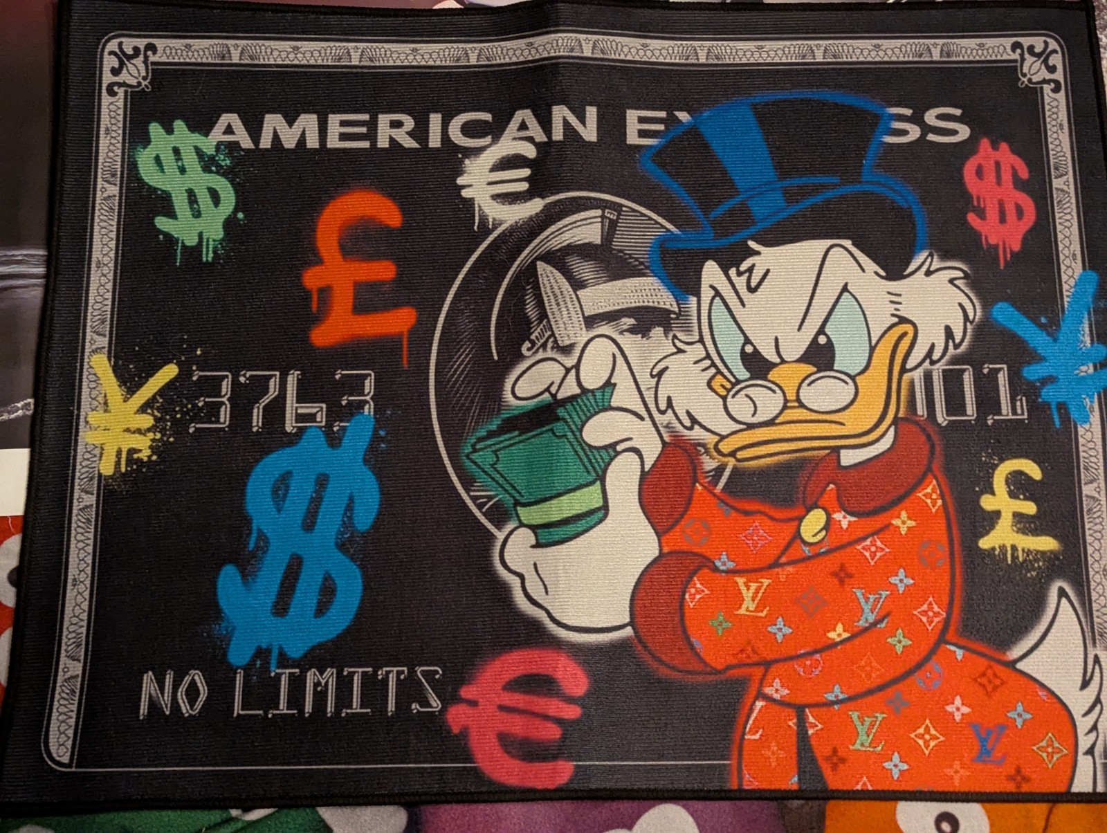 Black Cartoon Money Graphic Rectangle Area Rug 18 x 24 in, 0.25 in Thick